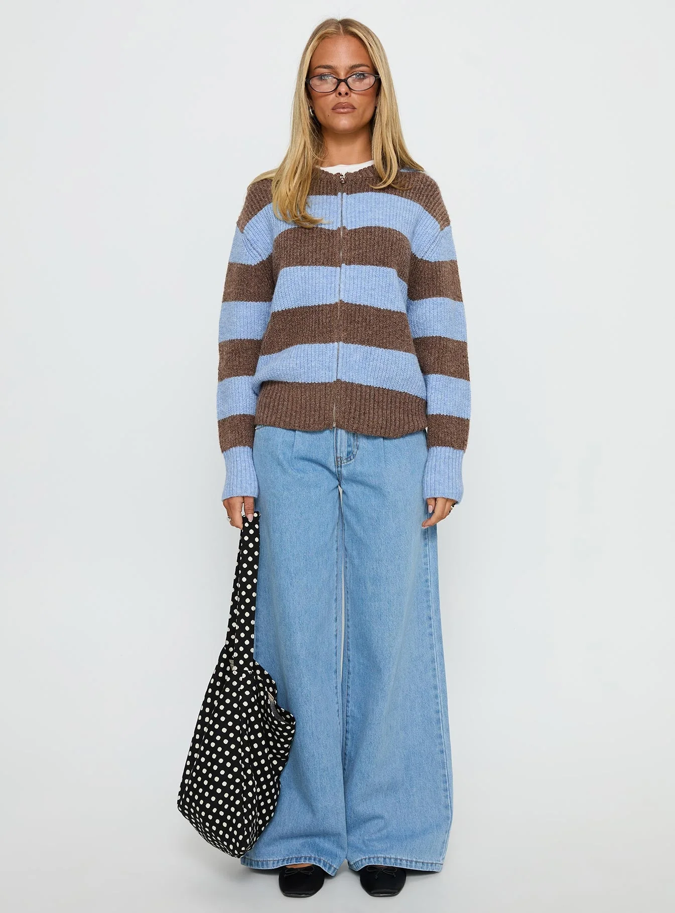 Queena Zip Through Knit Sweater Blue Stripe - Image 7