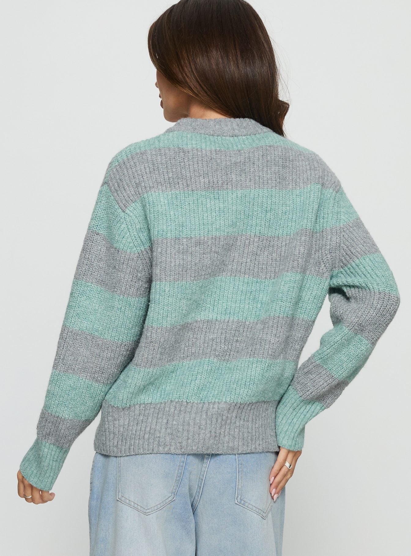 Queena Zip Through Knit Sweater Grey / Blue Stripe - Image 5