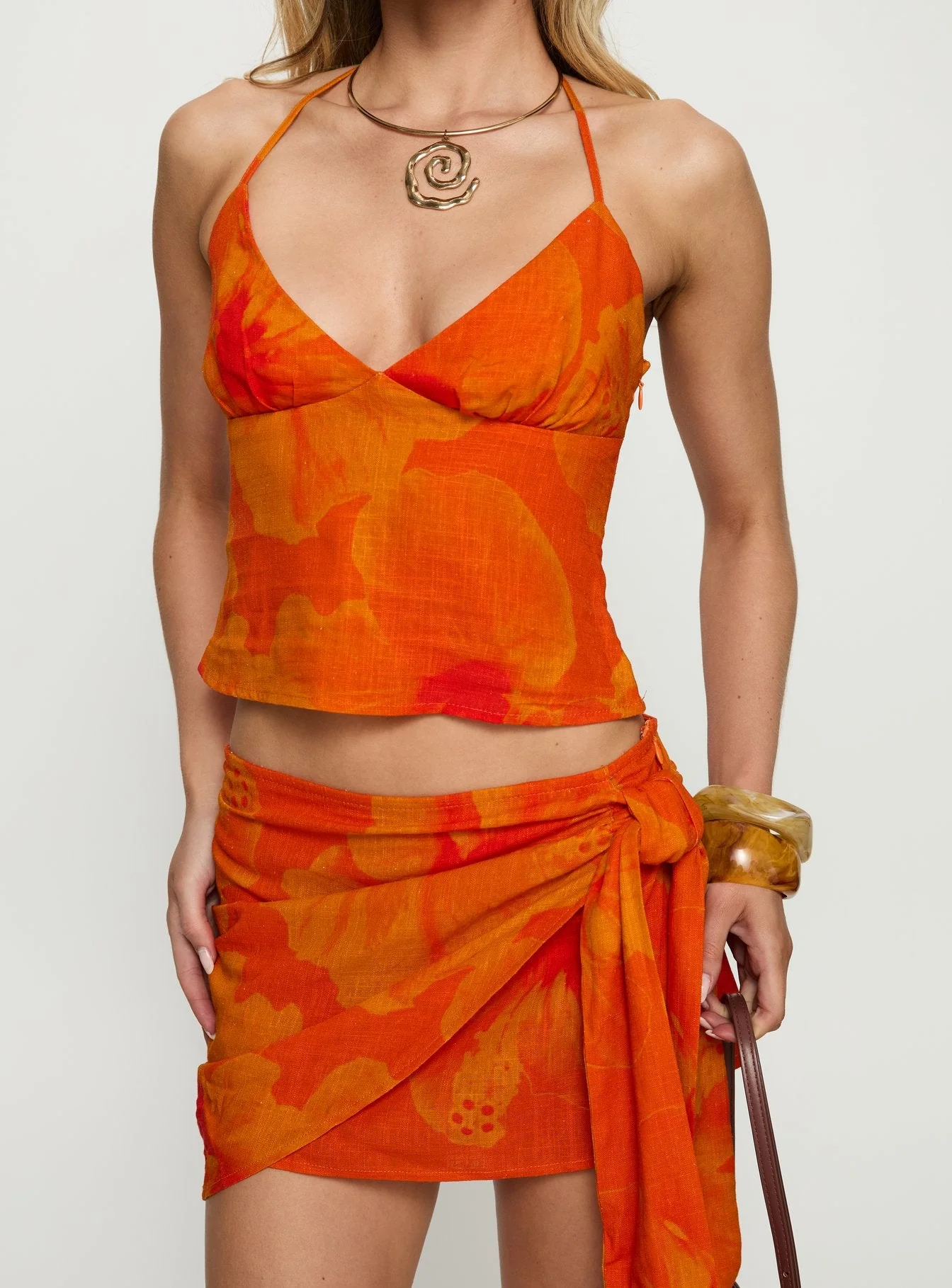 Quintana Halter Cami Top Orange Floral - Image 6