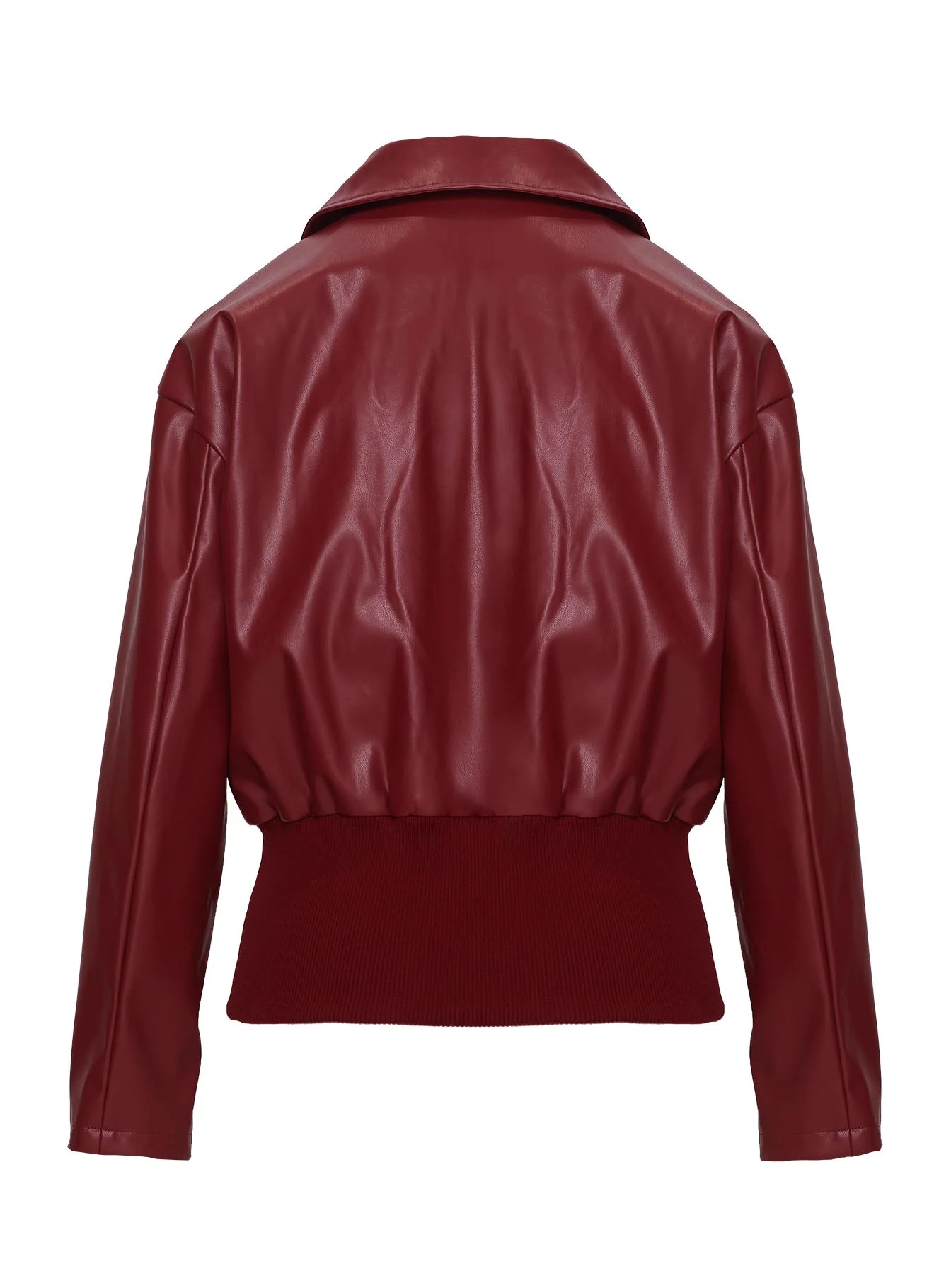 Radio On Blast Faux Leather Bomber Jacket Red - Image 6
