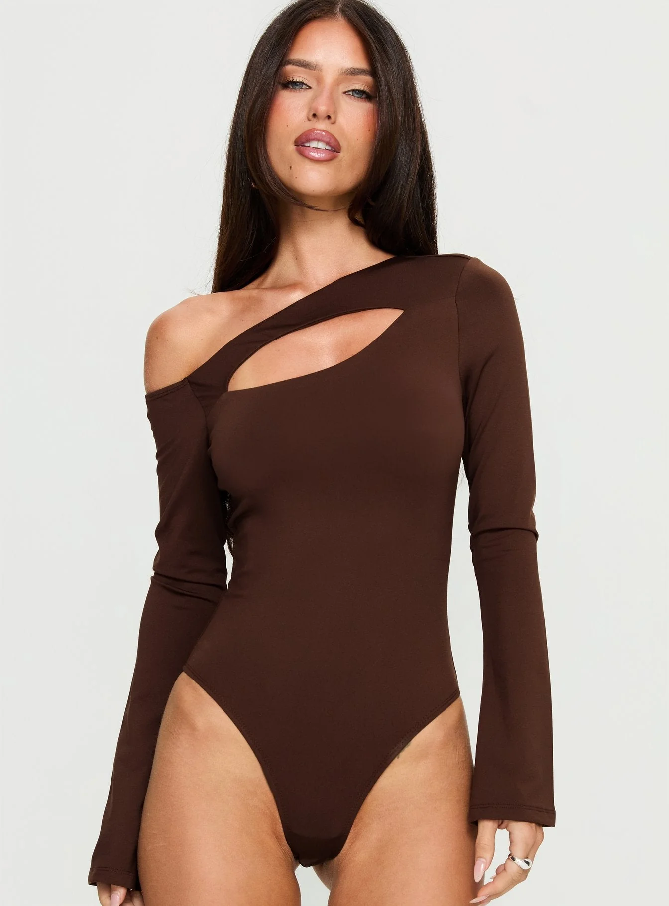 Raissa Cut Out One Shoulder Bodysuit Brown - Image 7
