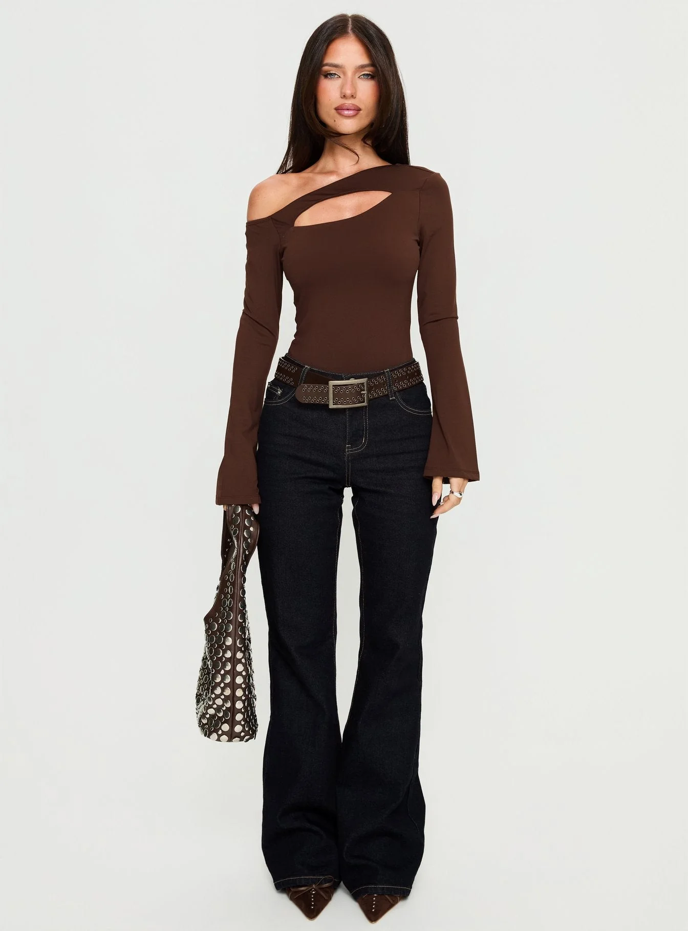 Raissa Cut Out One Shoulder Bodysuit Brown - Image 8