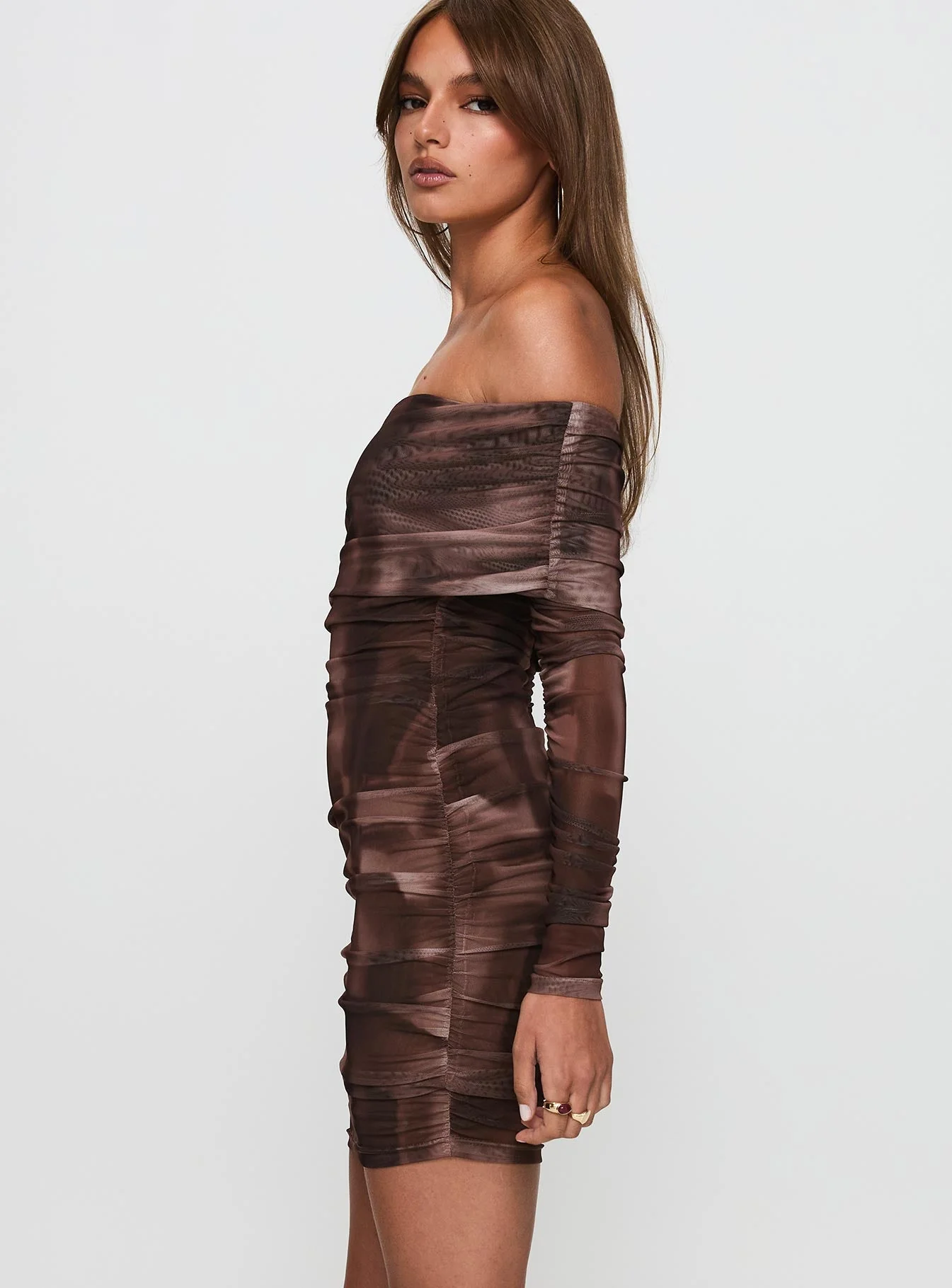 Raquella Long Sleeve Mini Dress Brown - Image 4