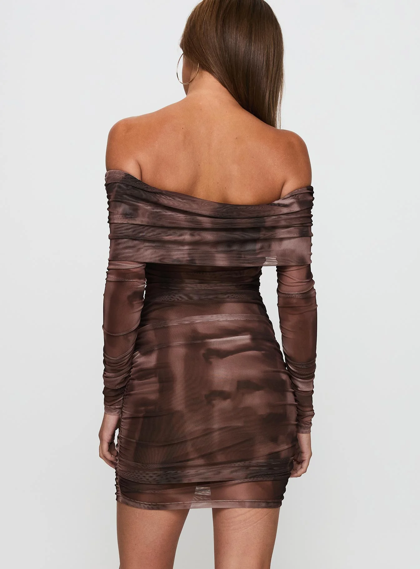 Raquella Long Sleeve Mini Dress Brown - Image 5