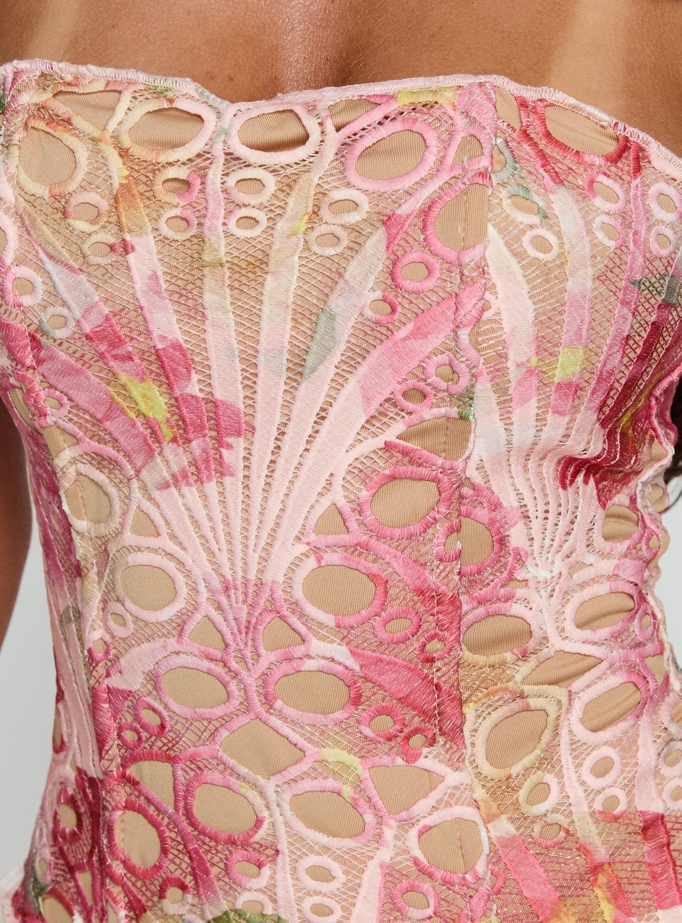 Raynelle Strapless Tie Back Corset Top Pink Multi - Image 6
