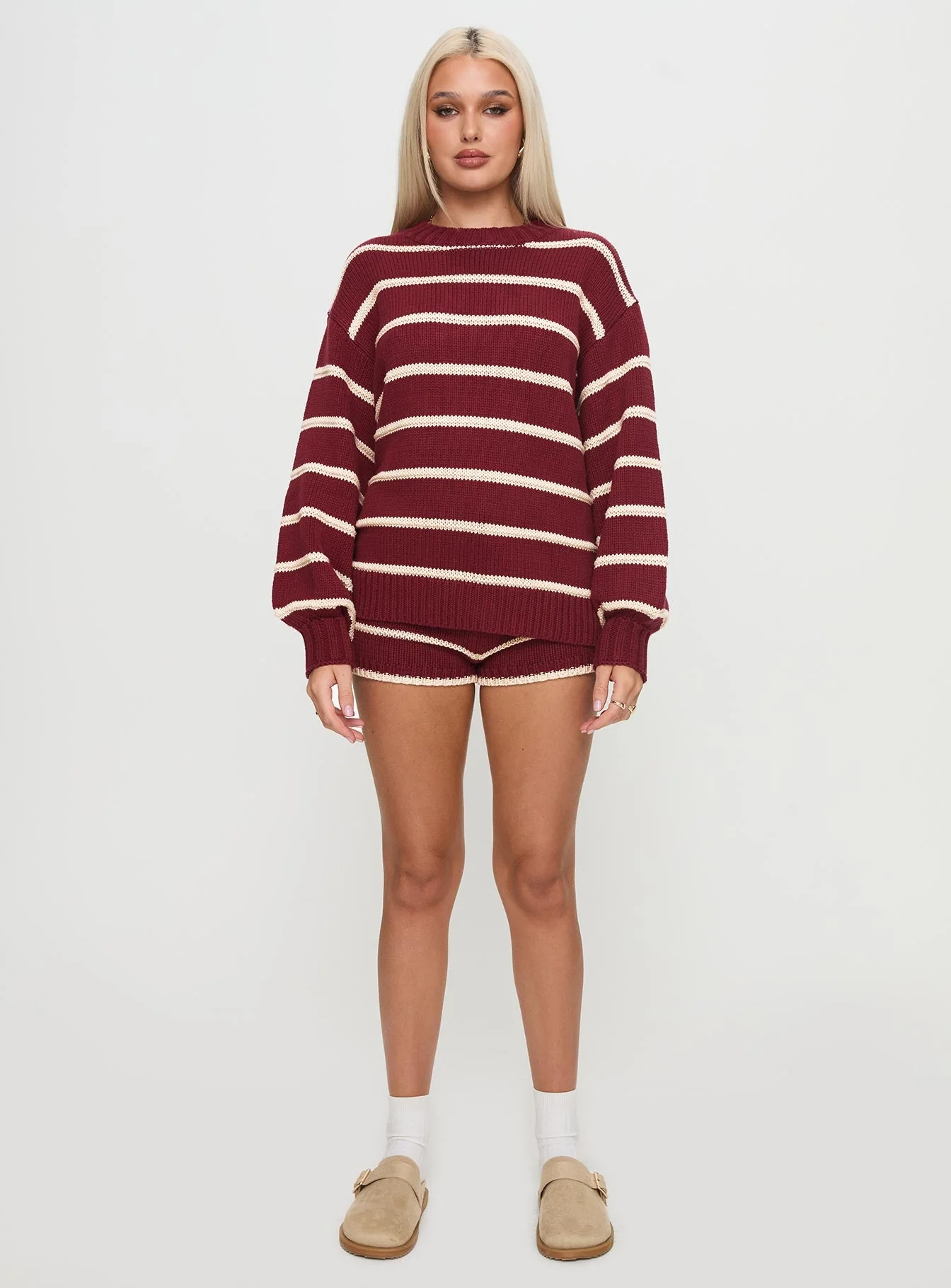 Read Your Mind Knit Short Maroon Stripe - Image 7