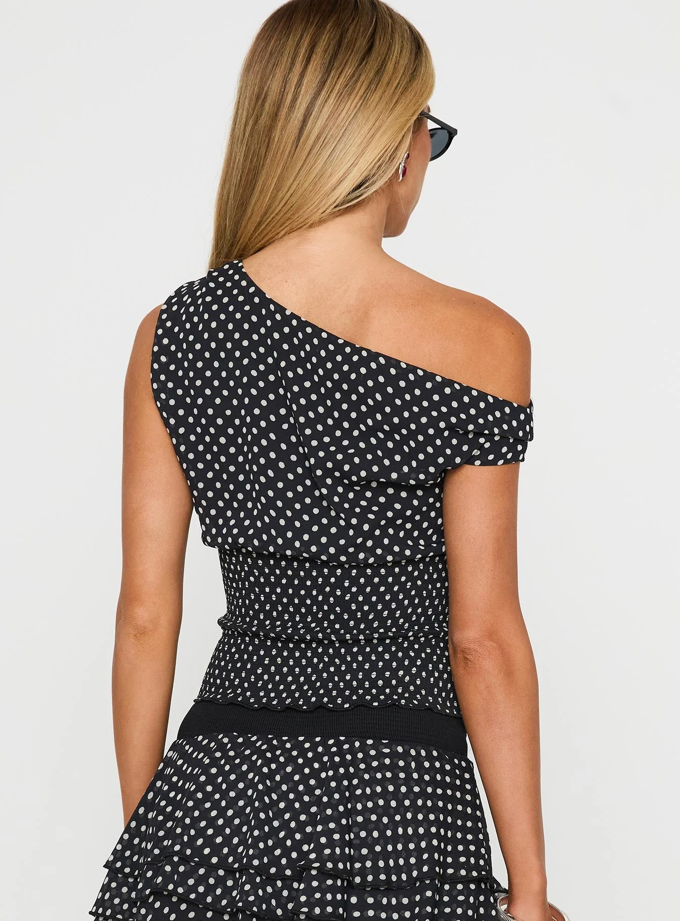 Ready To Party Off Shoulder Top Black Polka Dot - Image 5