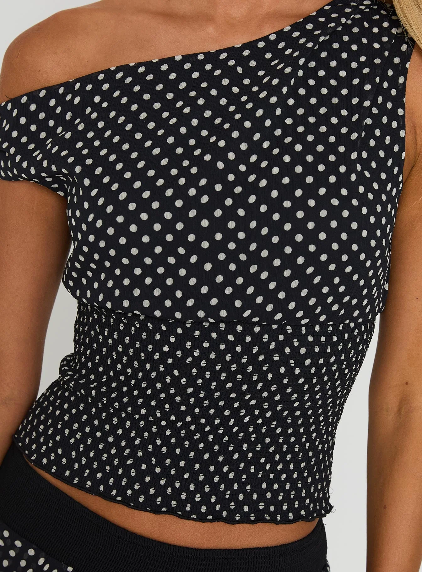 Ready To Party Off Shoulder Top Black Polka Dot - Image 6