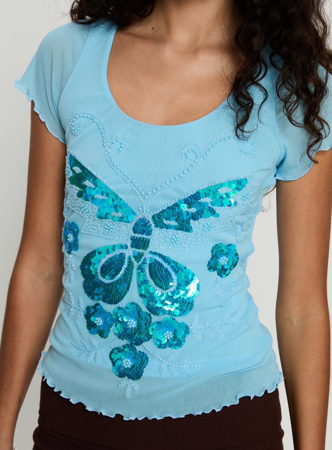Reannah Sequin Short Sleeve Top Blue - Image 6