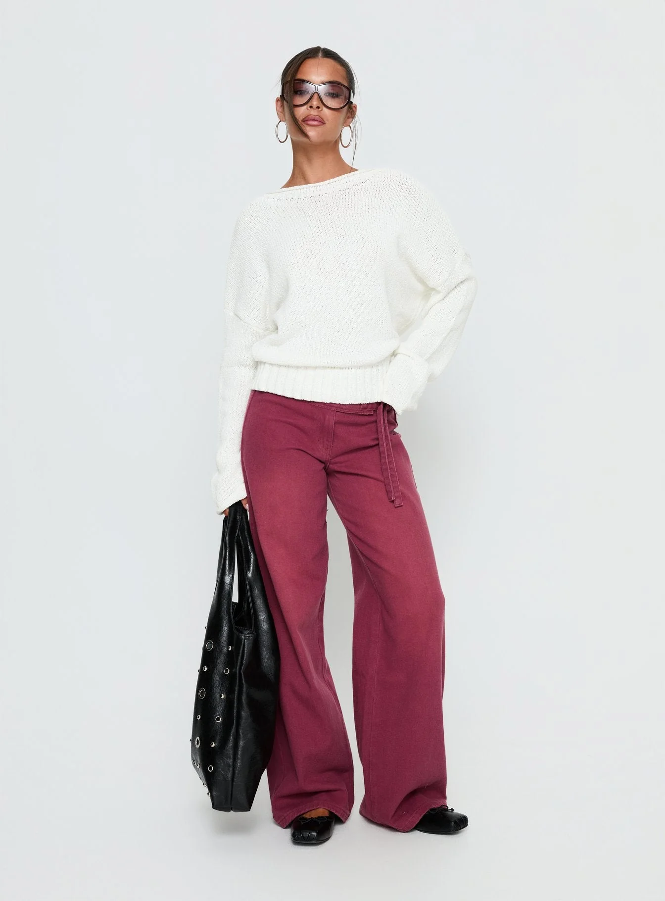 Reannon Wide Neck Knit Sweater White - Image 3
