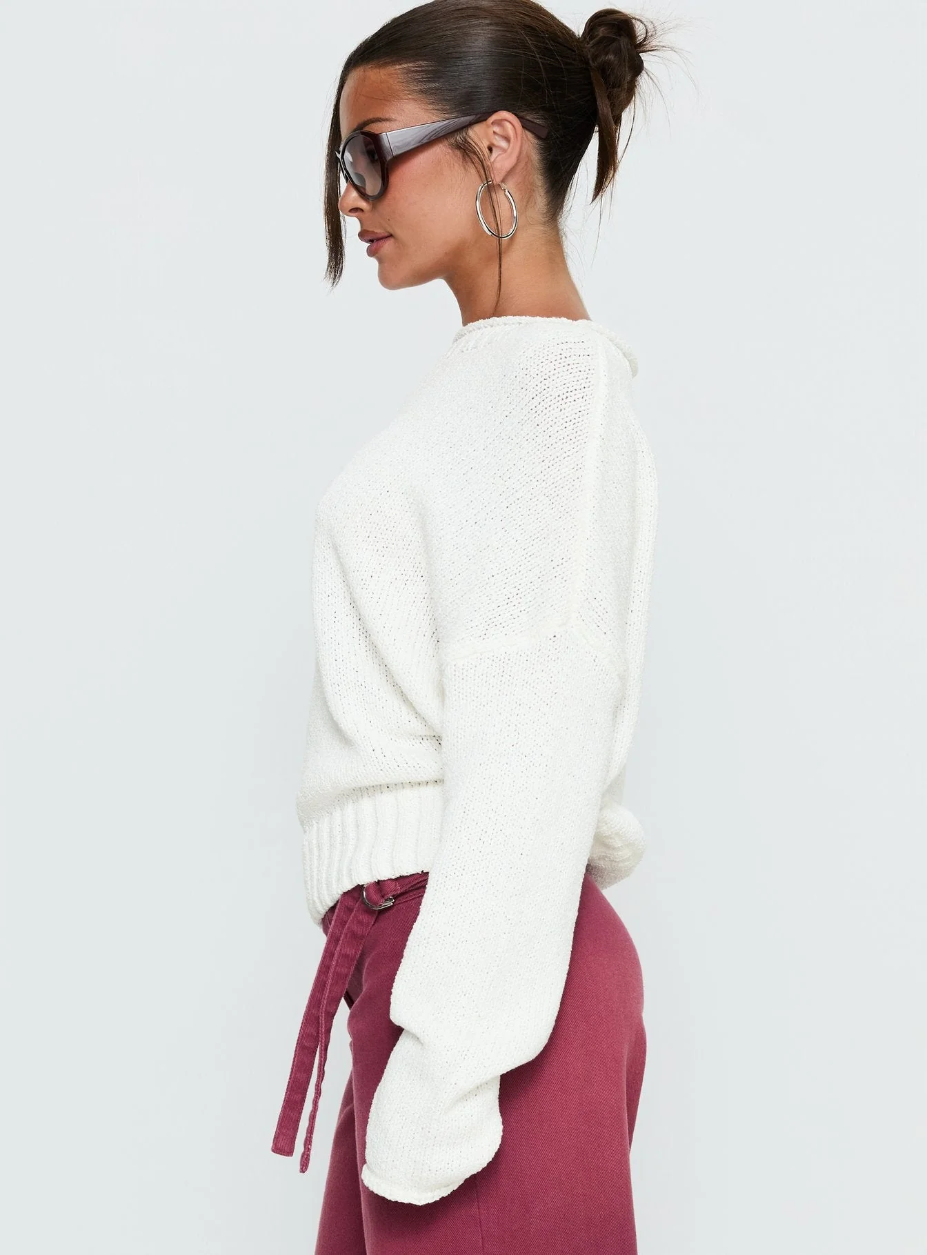 Reannon Wide Neck Knit Sweater White - Image 4