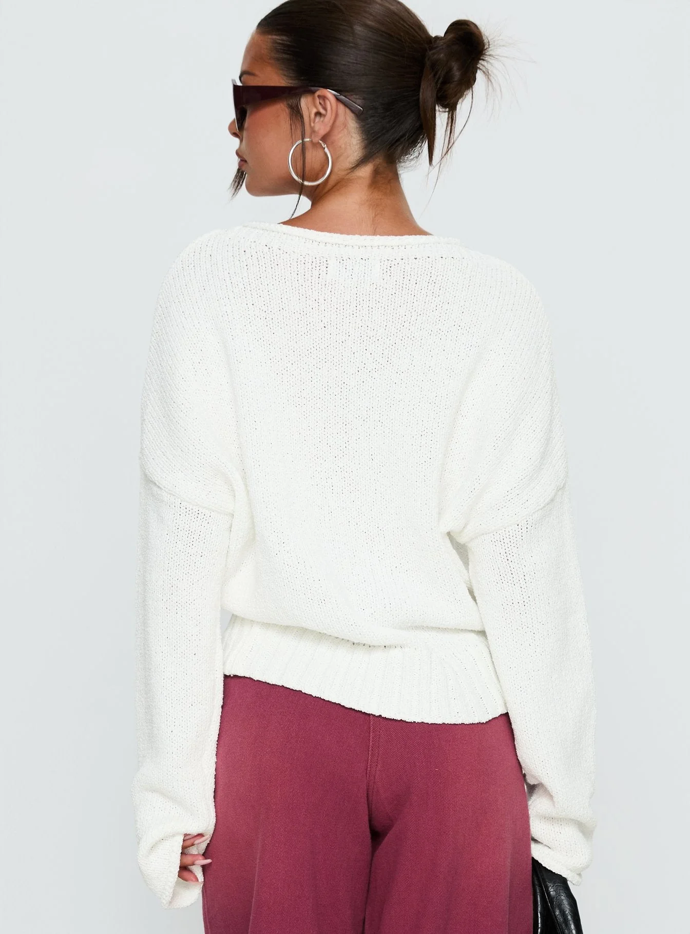 Reannon Wide Neck Knit Sweater White - Image 5