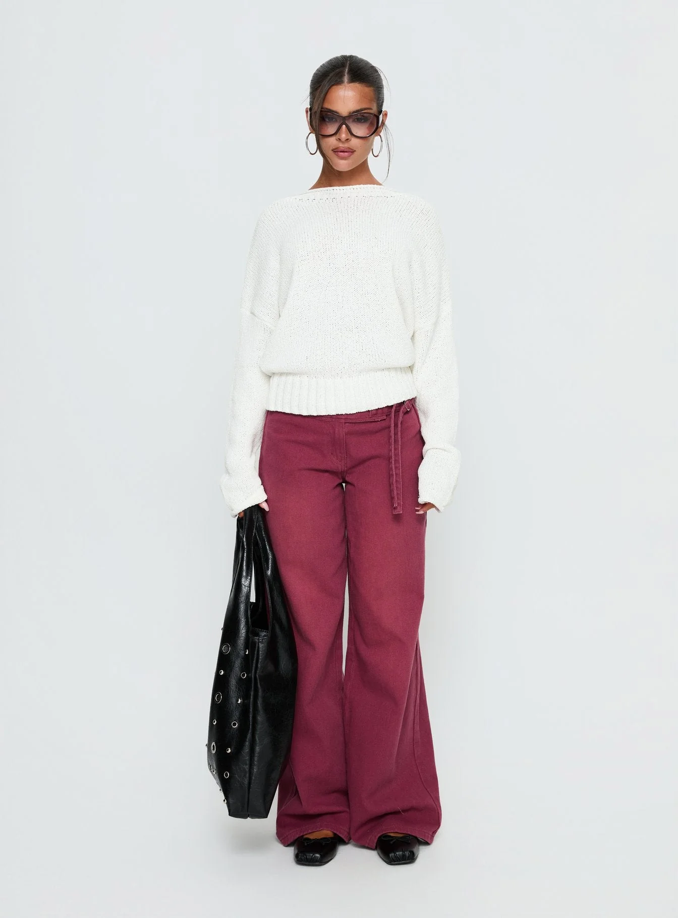 Reannon Wide Neck Knit Sweater White - Image 7