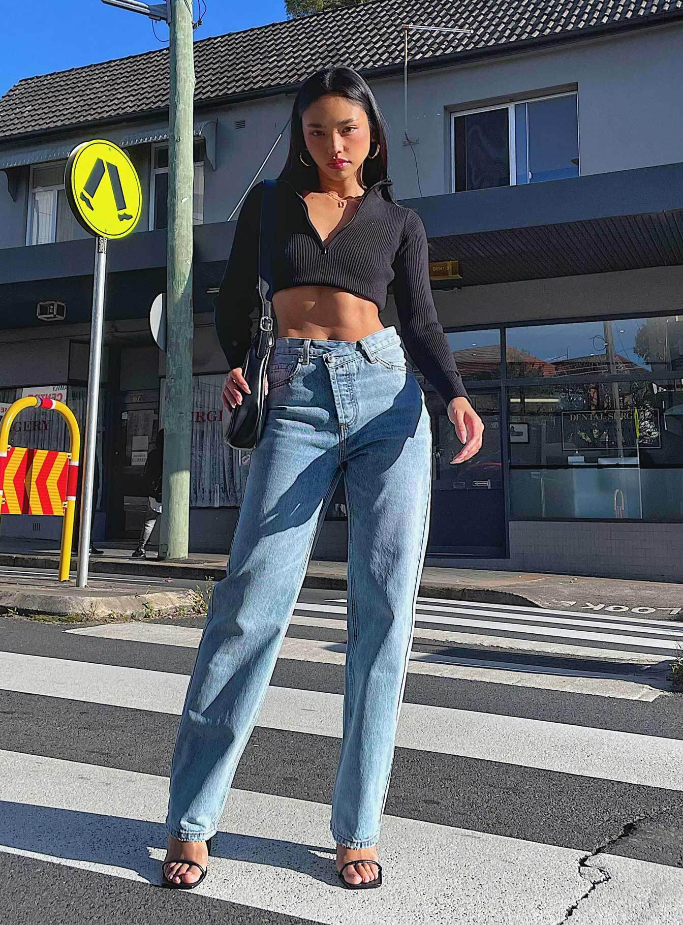 Holly Mid Rise Straight Leg Asymmetric Jean Light Wash Denim - Image 8