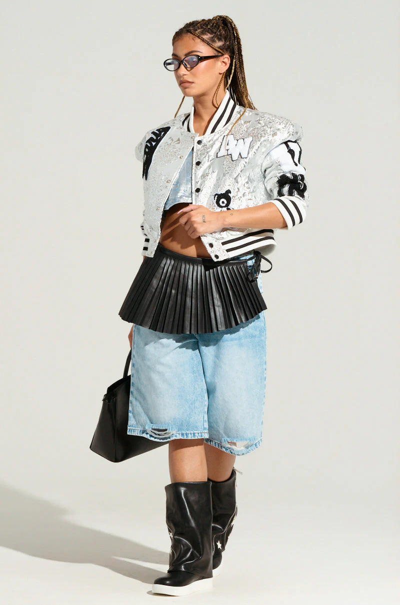 REELA SILVER BROCADE BOMBER JACKET IN SILVER - Image 6