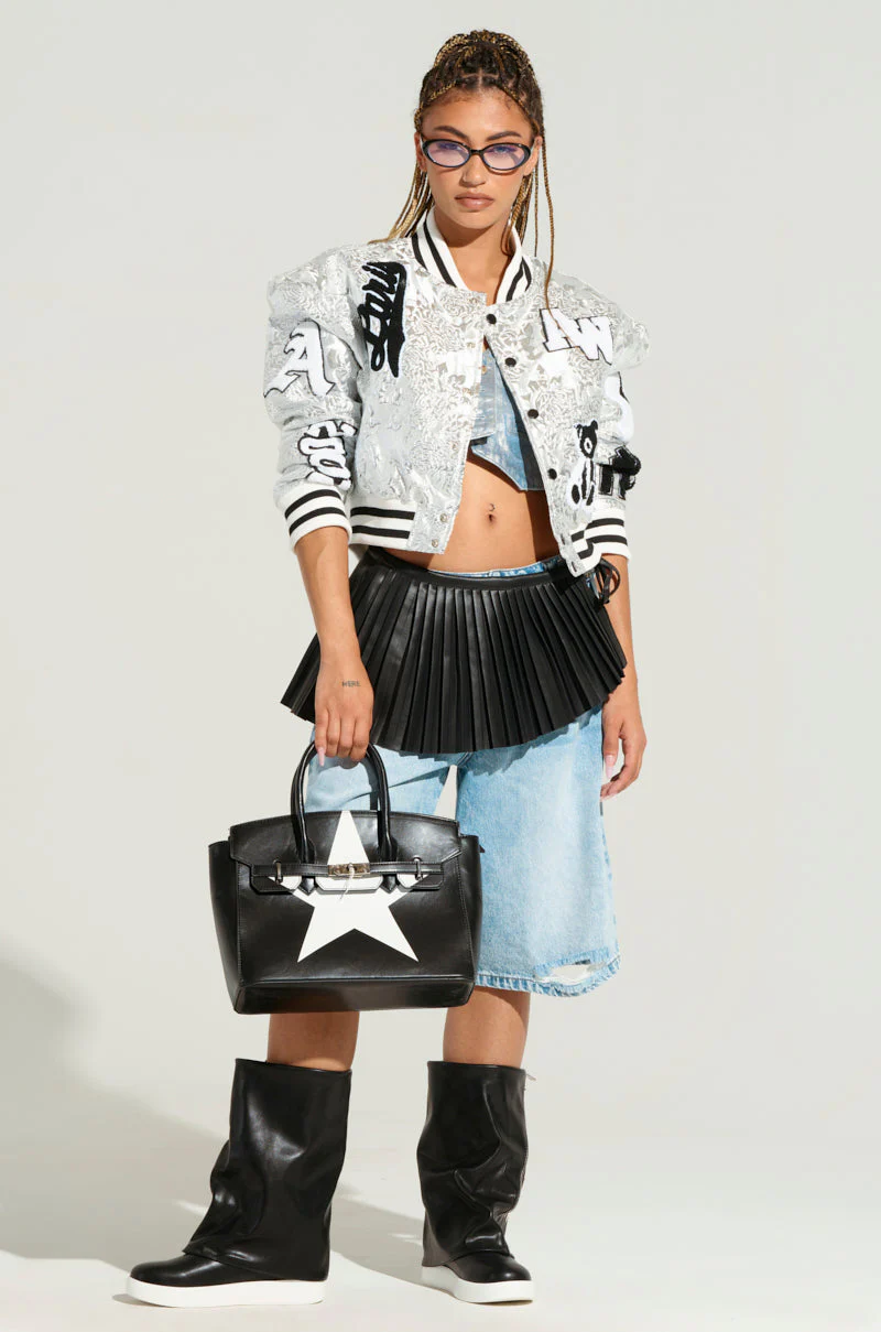 REELA SILVER BROCADE BOMBER JACKET IN SILVER - Image 8