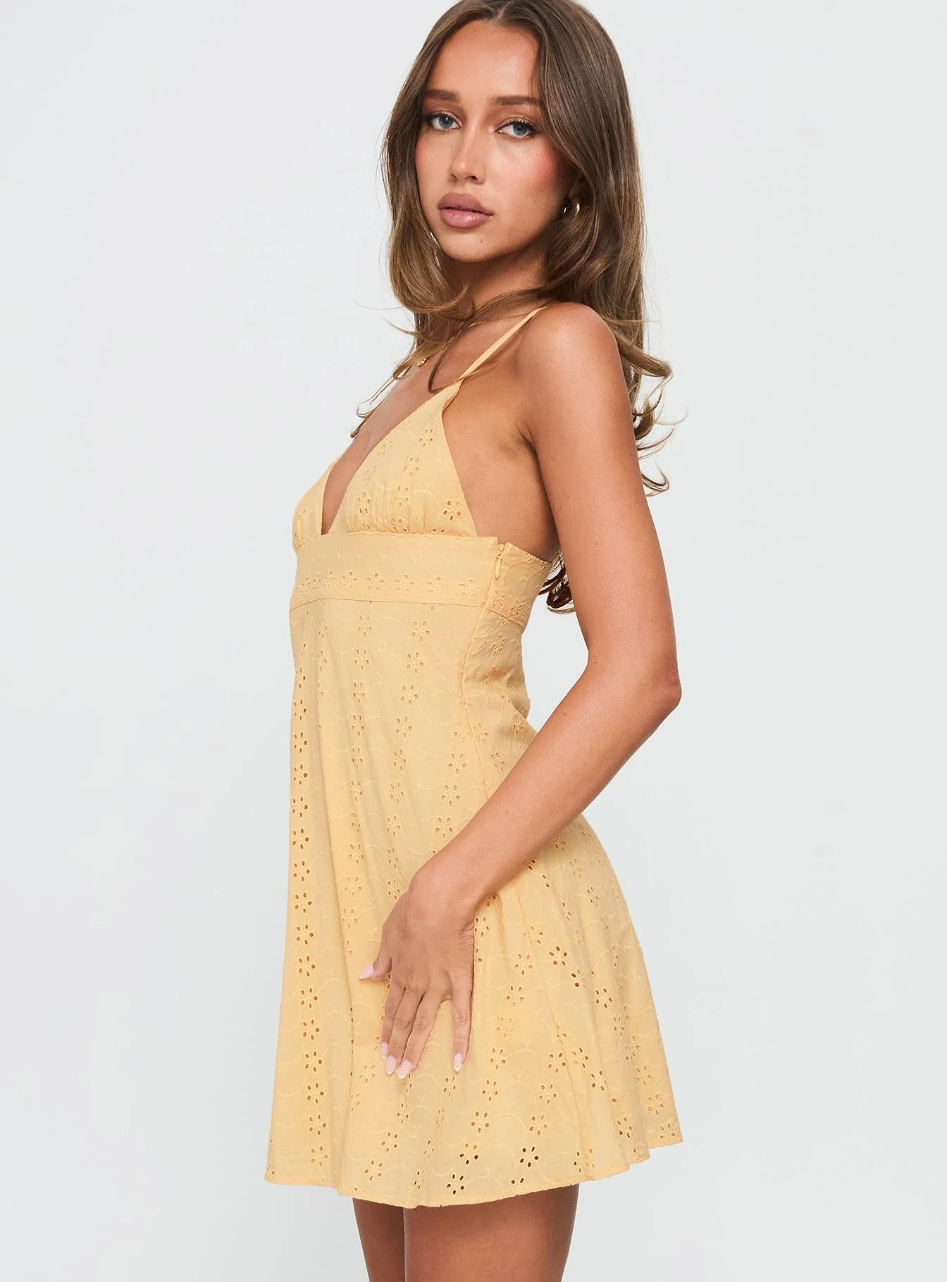 Reflections Anglaise Mini Dress Yellow - Image 4