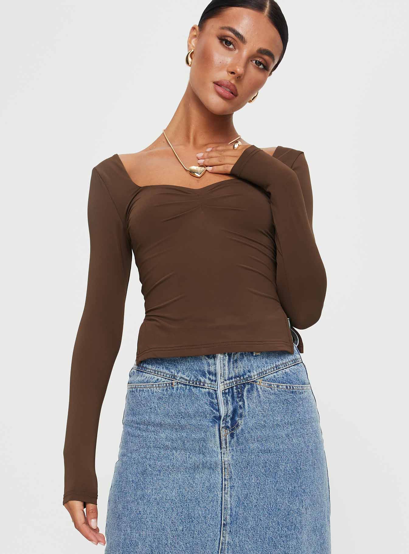 Rehna Long Sleeve Top Brown - Image 2