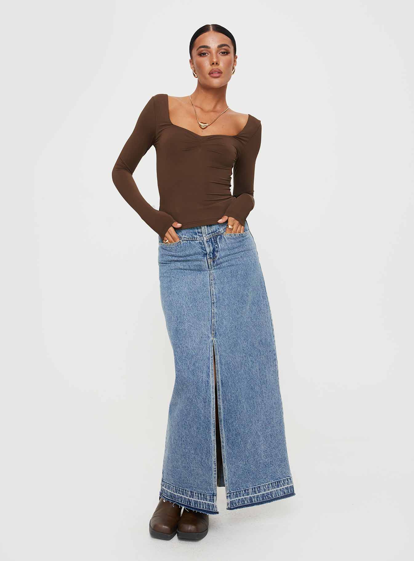 Rehna Long Sleeve Top Brown - Image 3