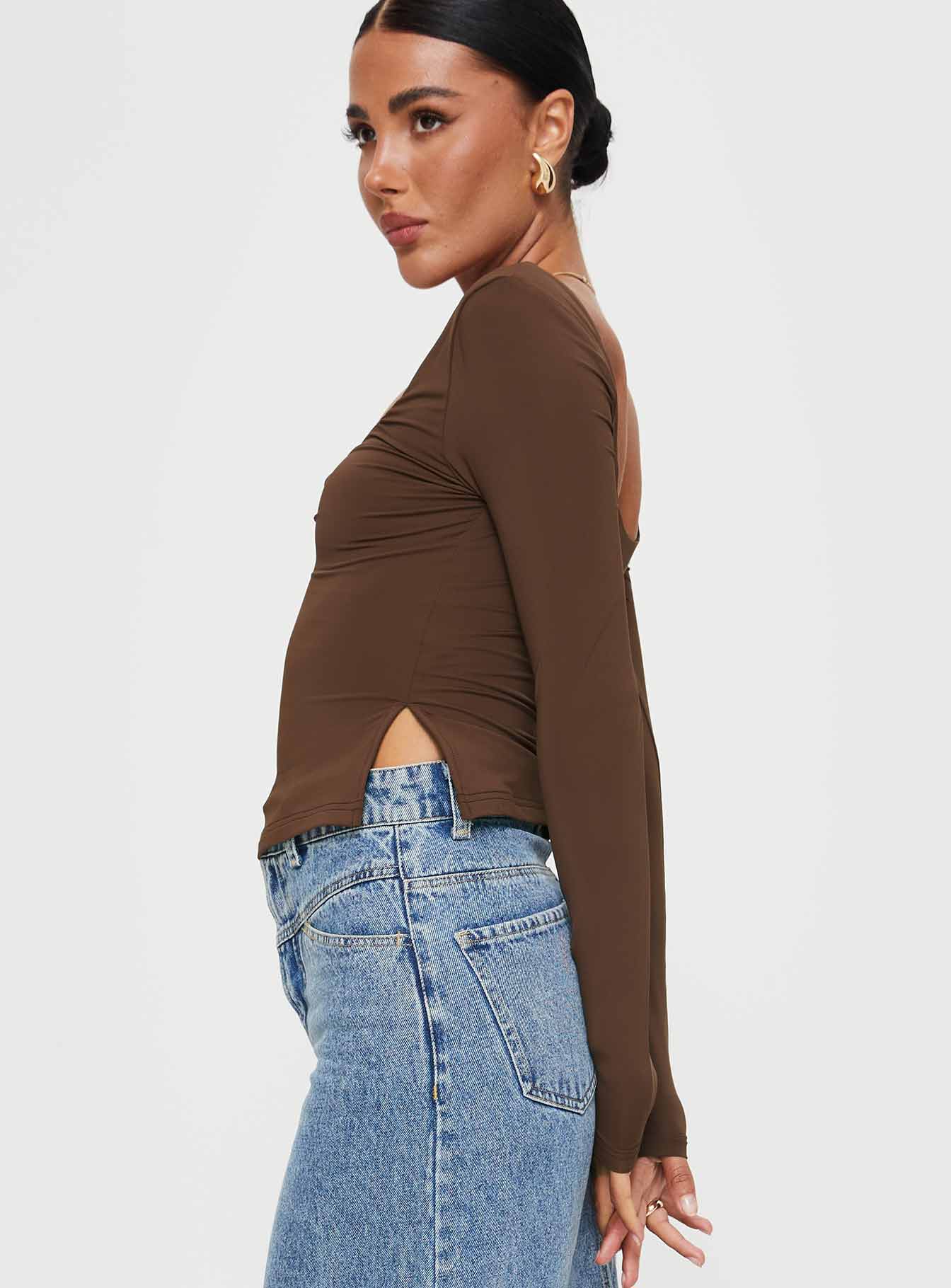 Rehna Long Sleeve Top Brown - Image 4