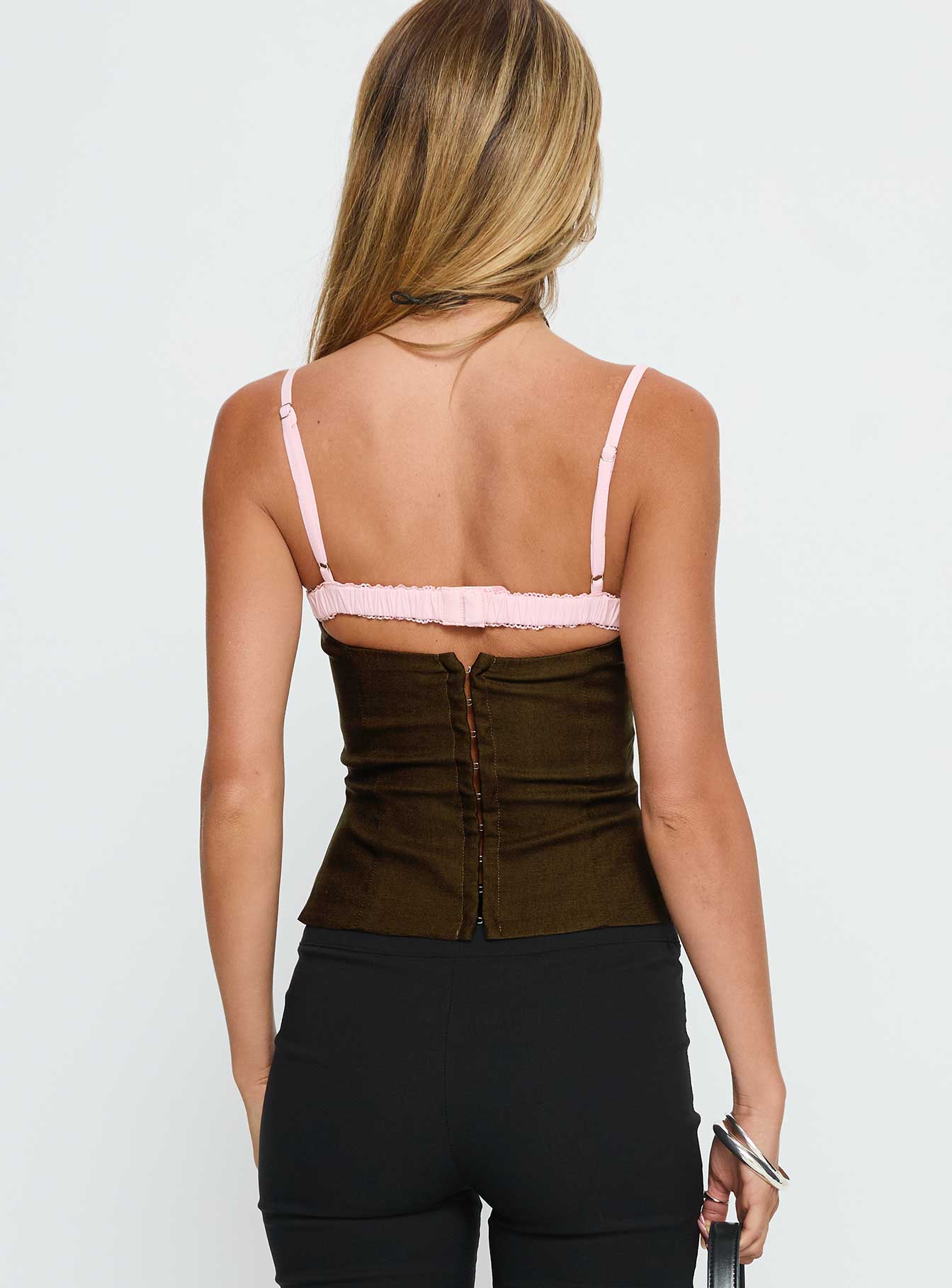 Renaissance Corset Lace Top Olive / Pink - Image 5
