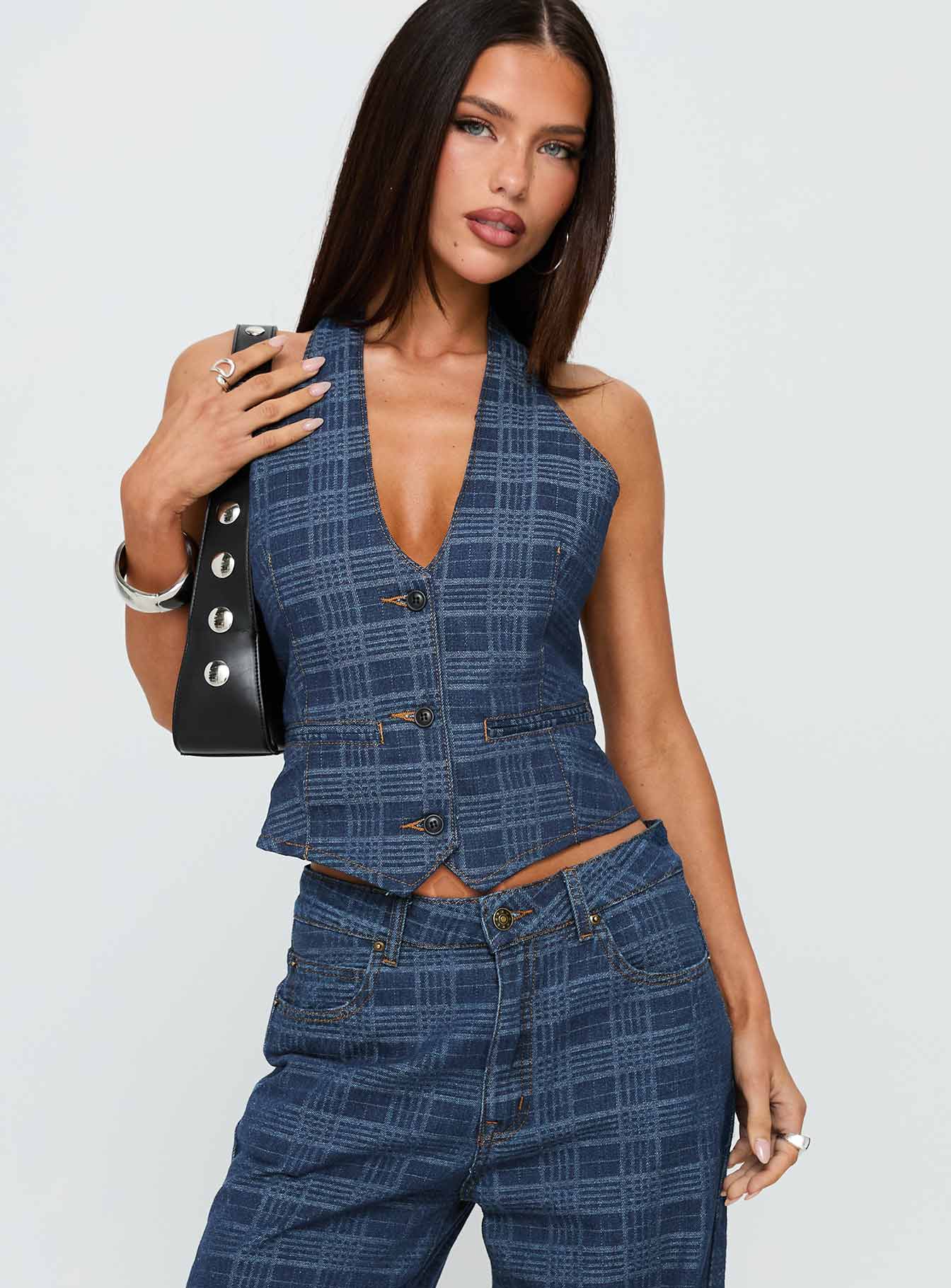 Renewal Halter Top Indigo Plaid - Image 2