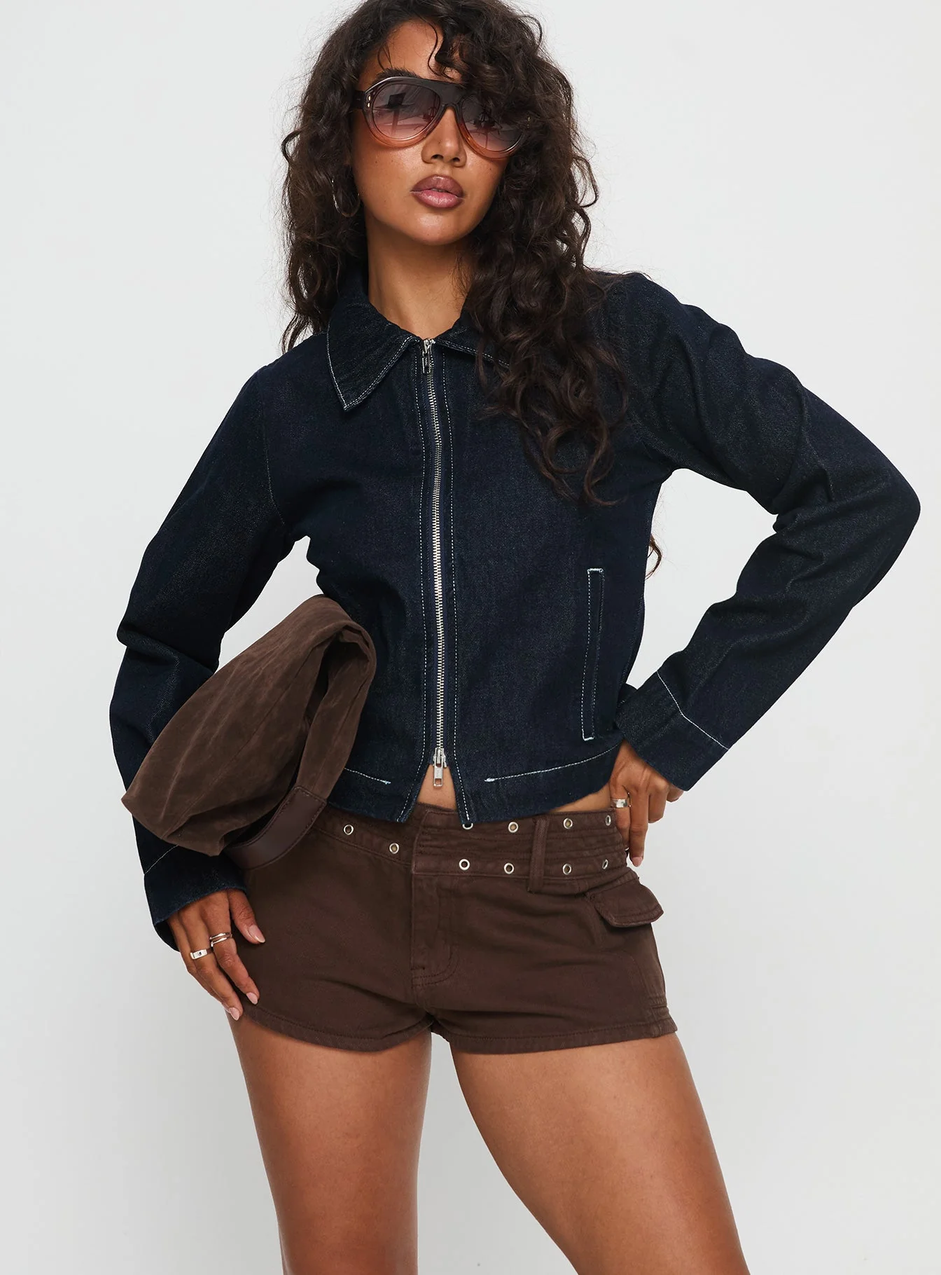 Reno Eyelet Micro Shorts Brown Wash - Image 8