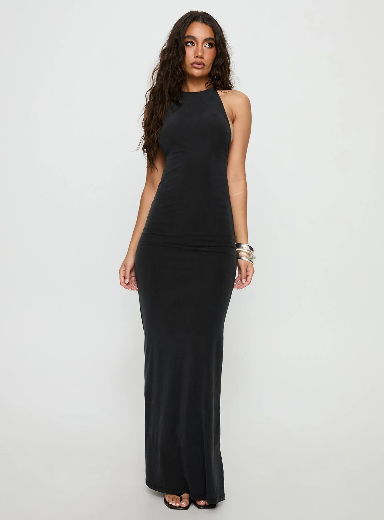 Rheanna Draped Backless Maxi Dress Black - Image 3