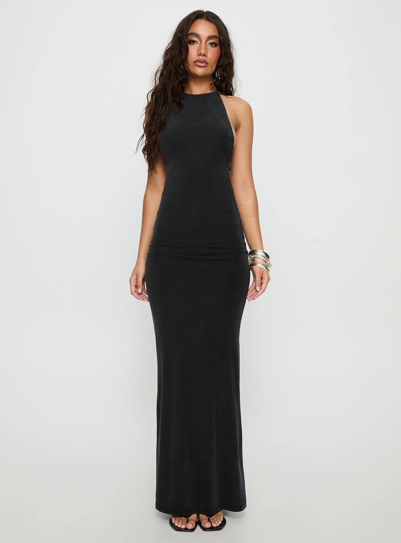 Rheanna Draped Backless Maxi Dress Black - Image 7