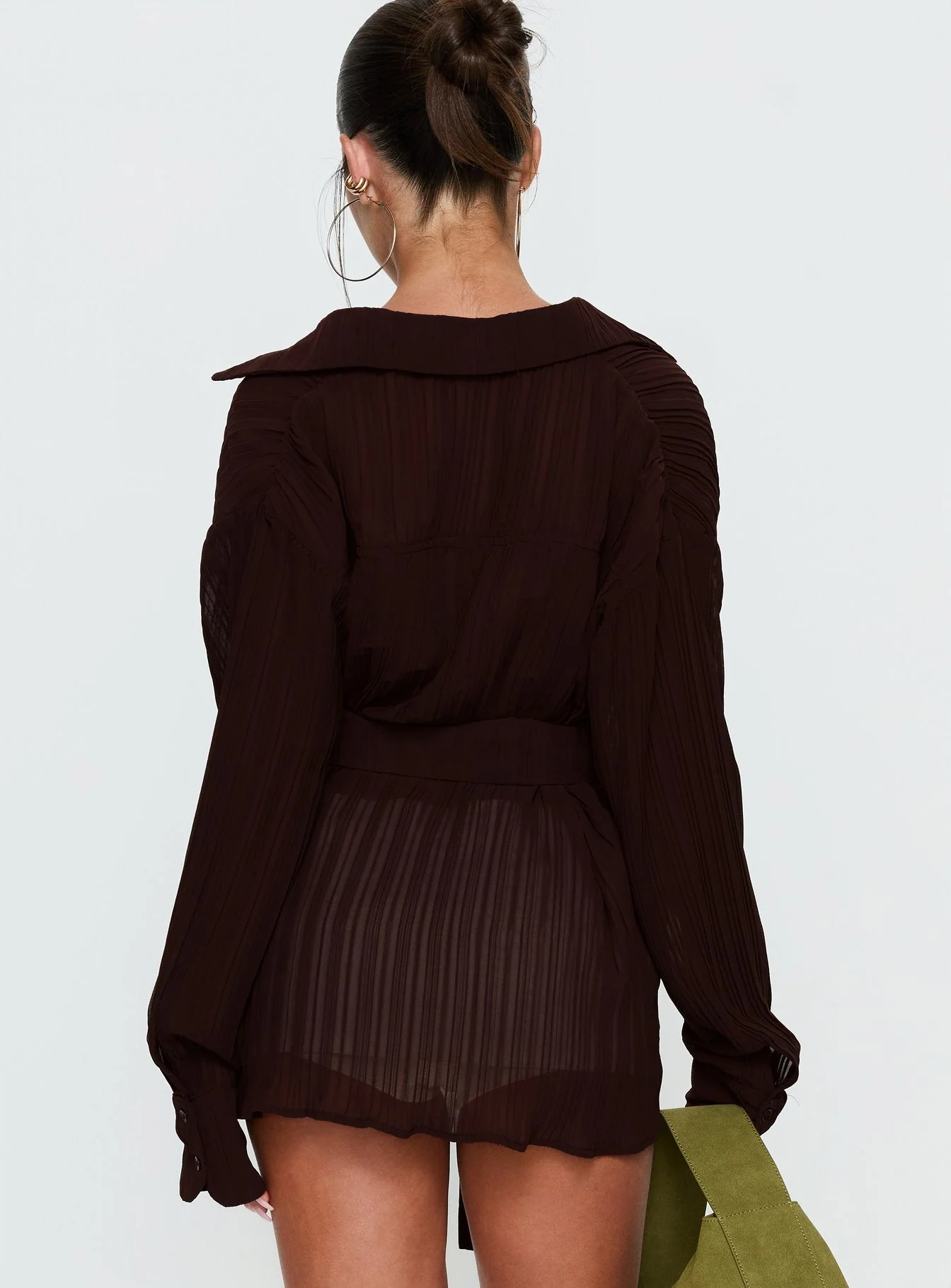 Rhiane Belted Long Sleeve Shirt Chocolate - Image 5