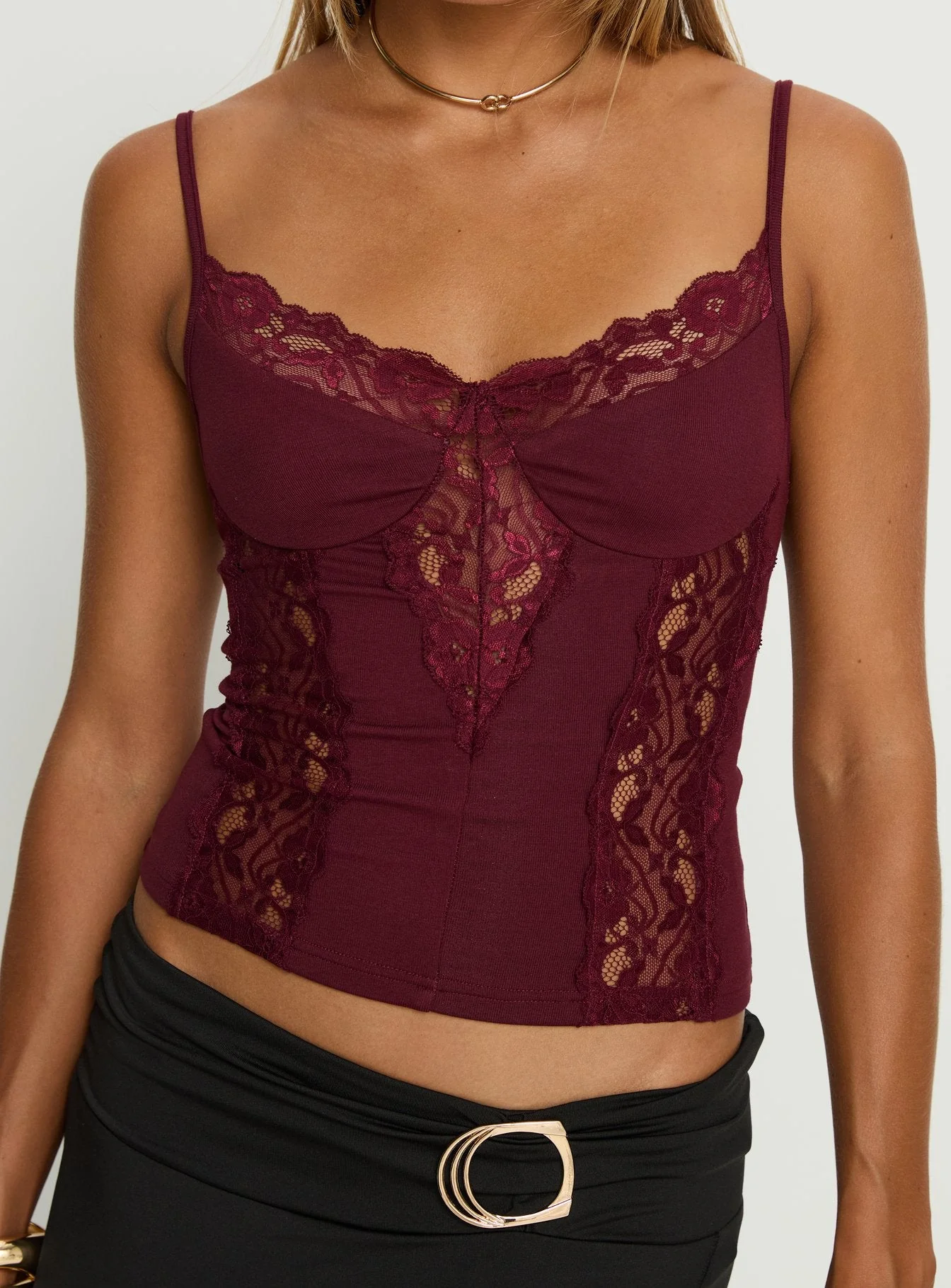 Rhiara Lace Trim Top Cherry - Image 5