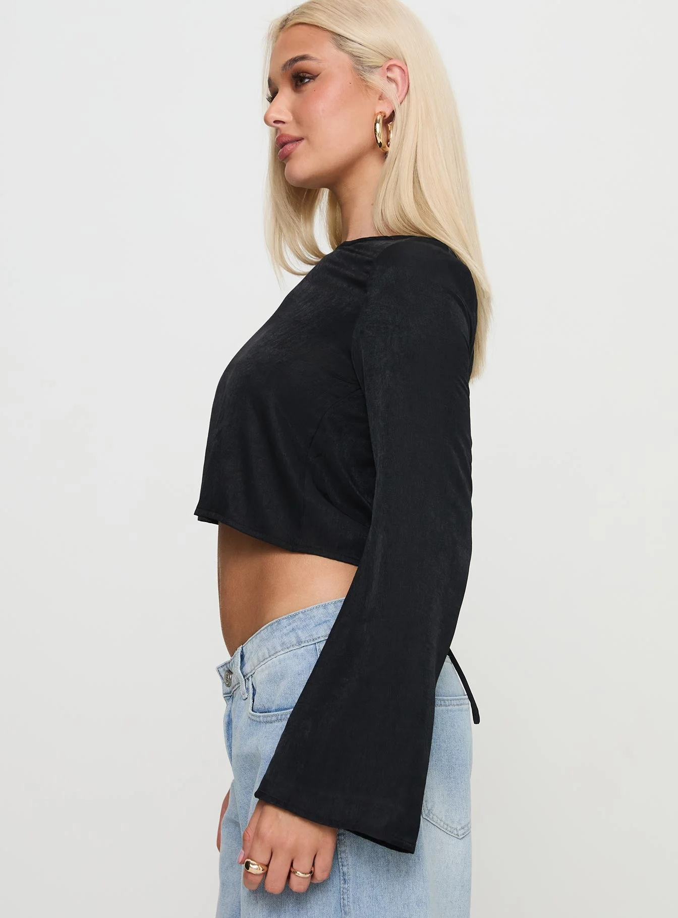 Rhydian Long Sleeve Tie Top Black - Image 3