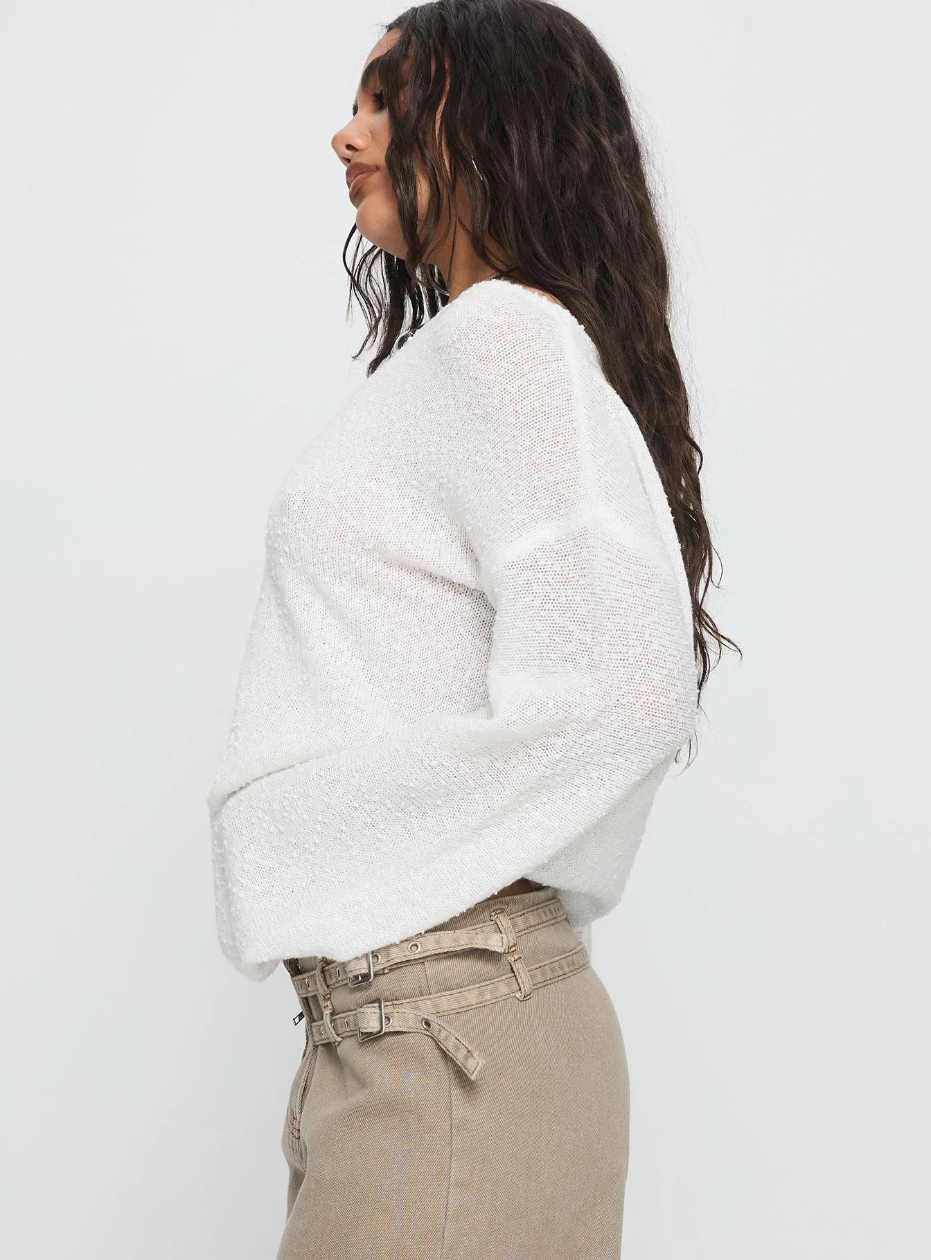 Riala Off Shoulder Knit Sweater White - Image 4