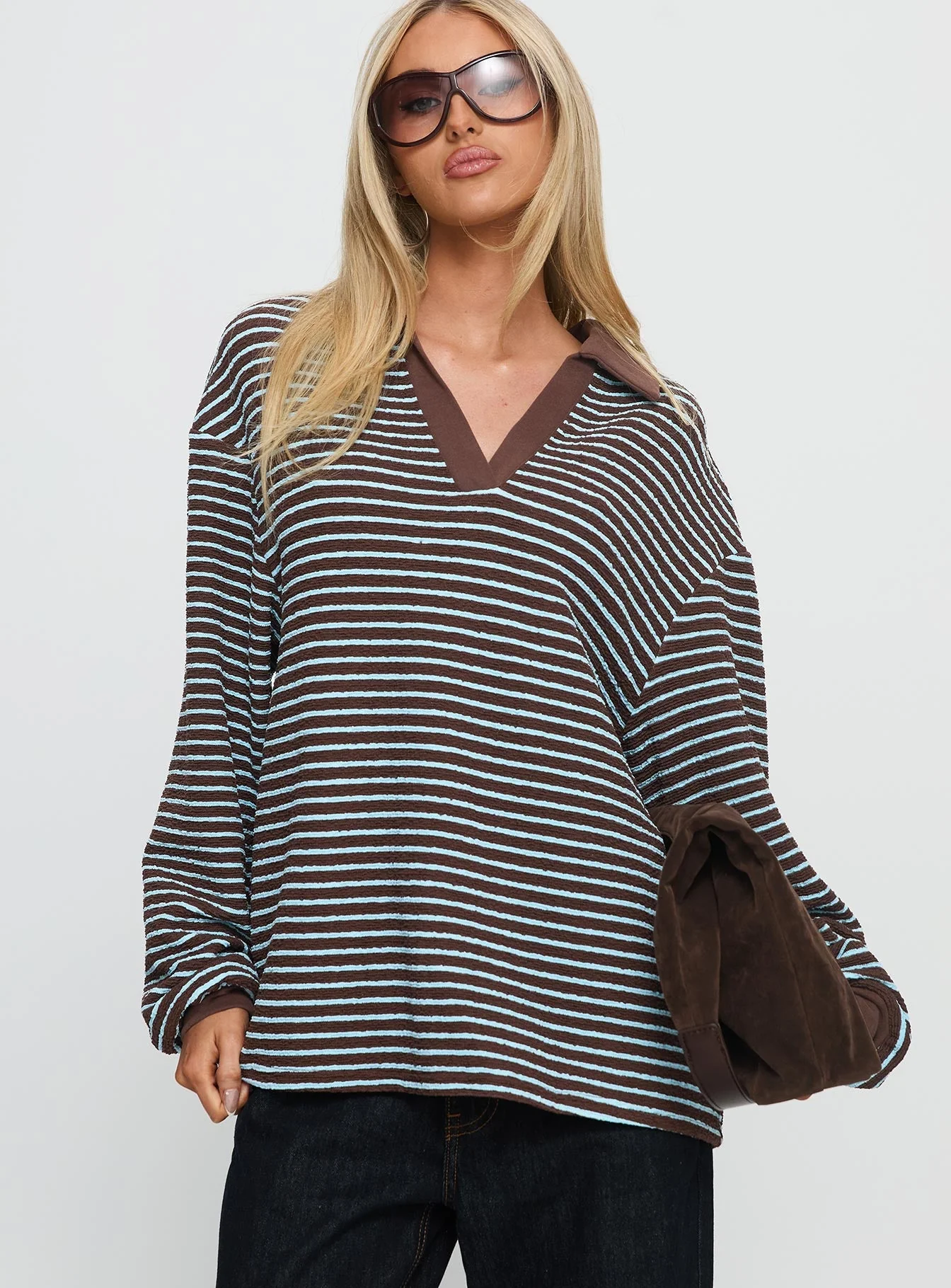 Rigbys Collared Jumper Brown / Blue Stripe - Image 2