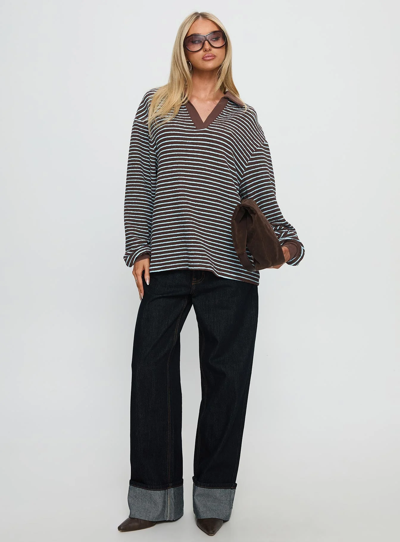 Rigbys Collared Jumper Brown / Blue Stripe - Image 3