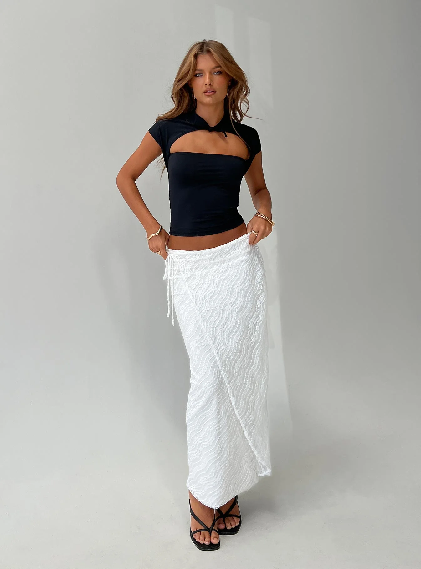 Ring Her Up Lace Wrap Maxi Skirt White - Image 7