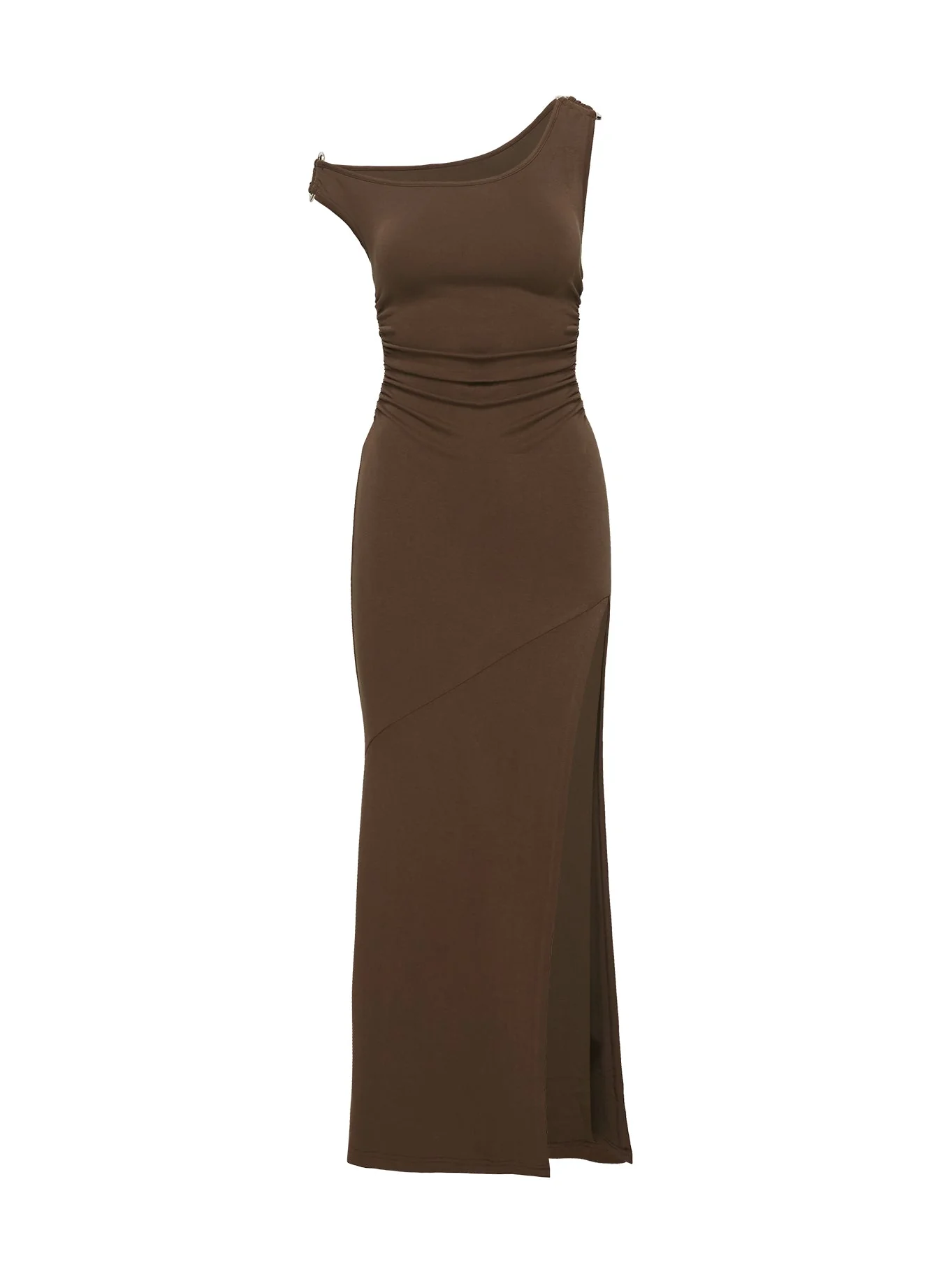 Rios One Shoulder Maxi Dress Brown - Image 11