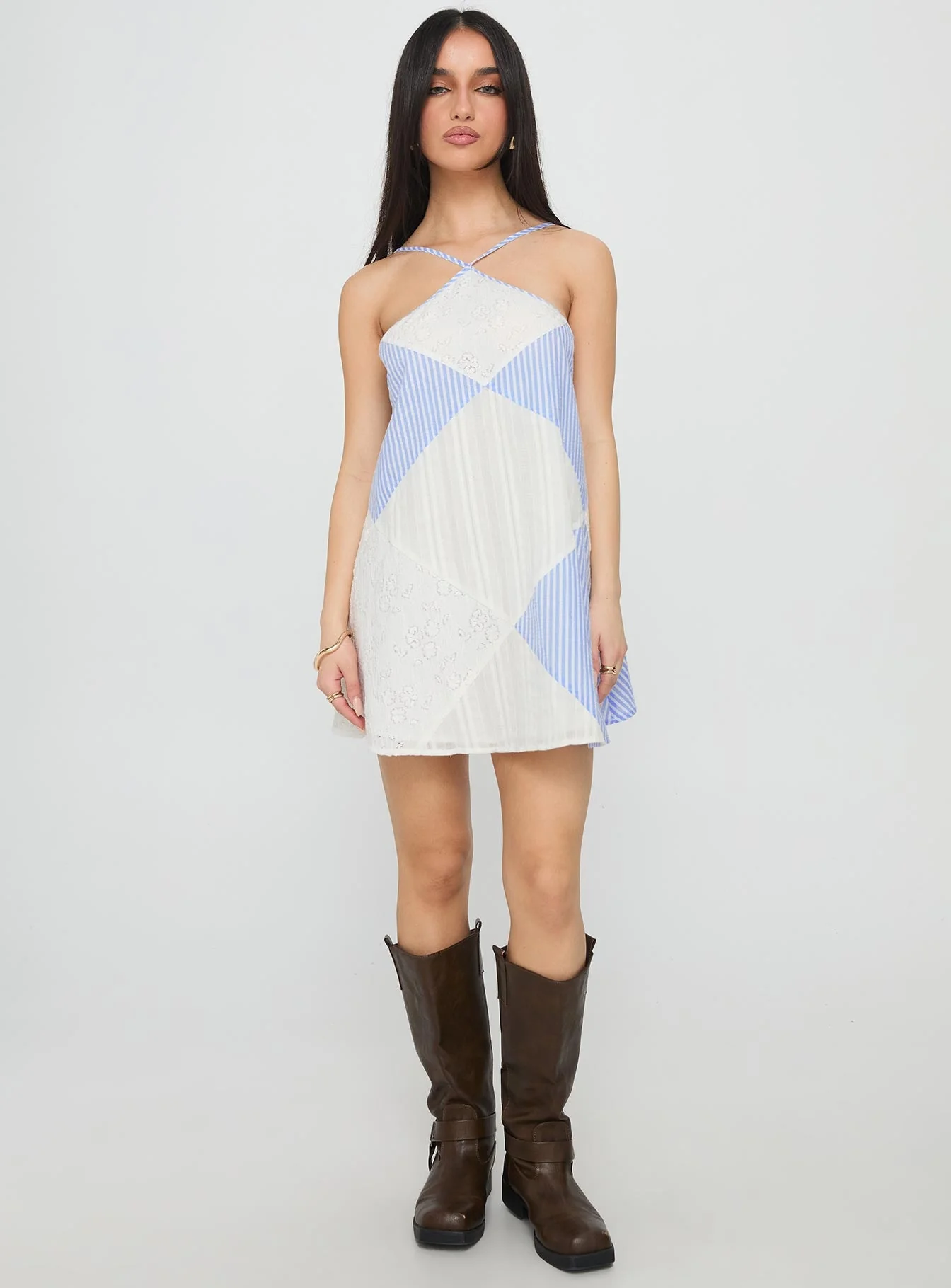 Rivena Arrowhead Mini Dress Blue / White - Image 3