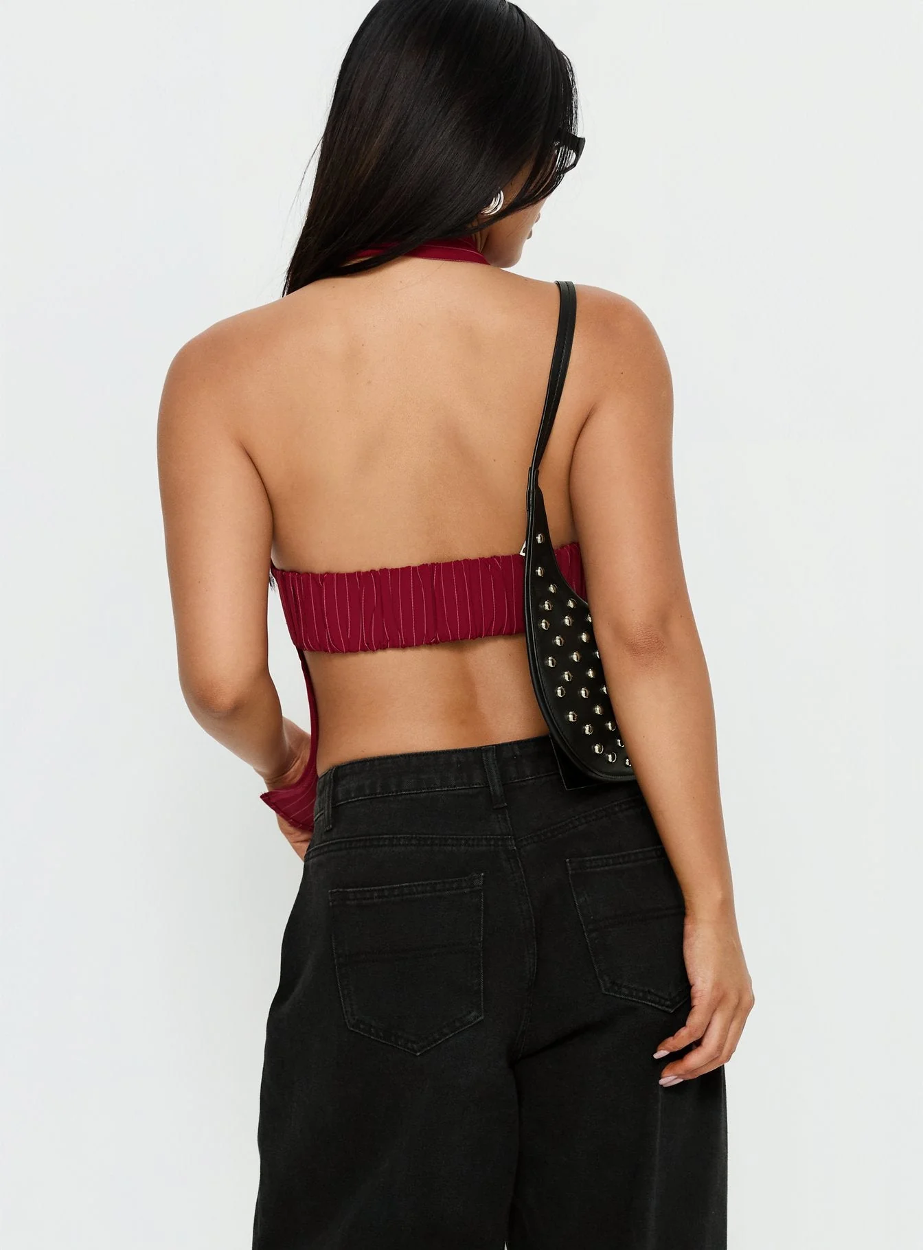Roanne Backless Collared Top Red Stripe - Image 5