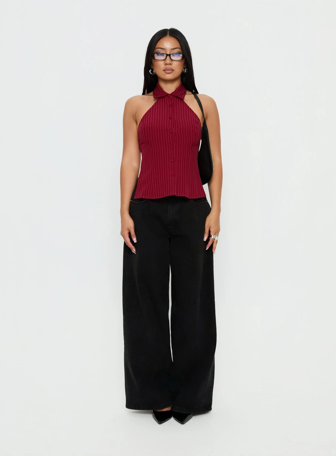 Roanne Backless Collared Top Red Stripe - Image 7