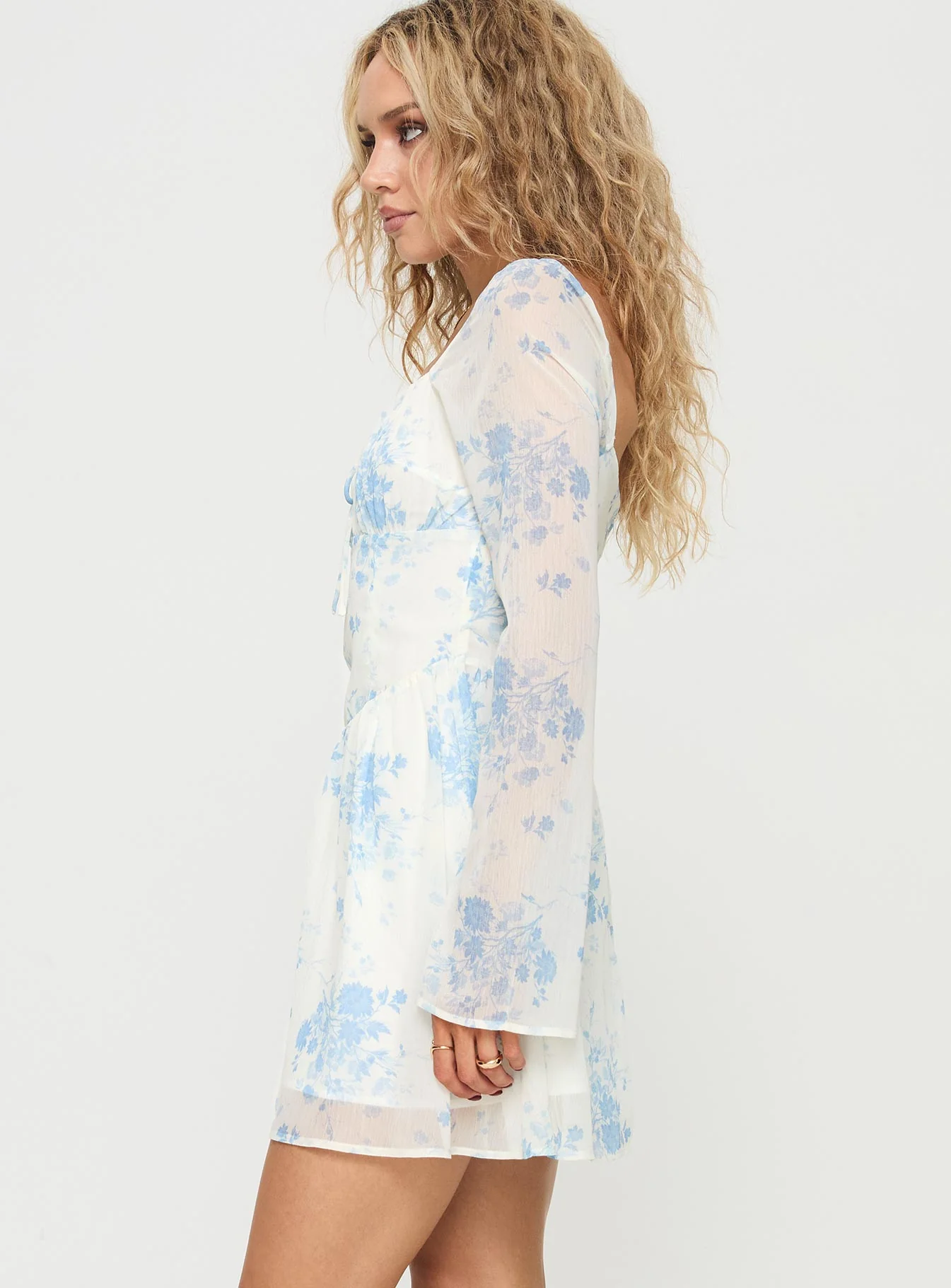 Robertstone Long Sleeve Mini Dress White / Blue Floral - Image 3