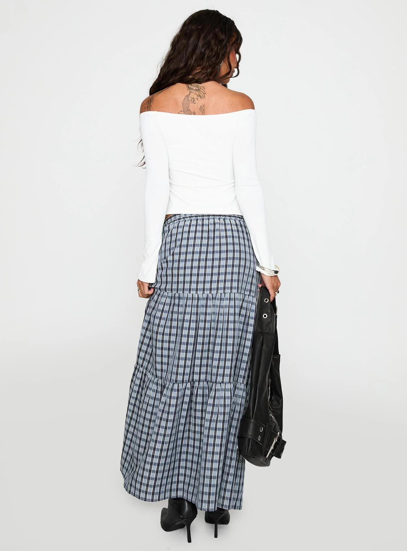 Rockwell Tiered Midi Skirt Navy Check - Image 5