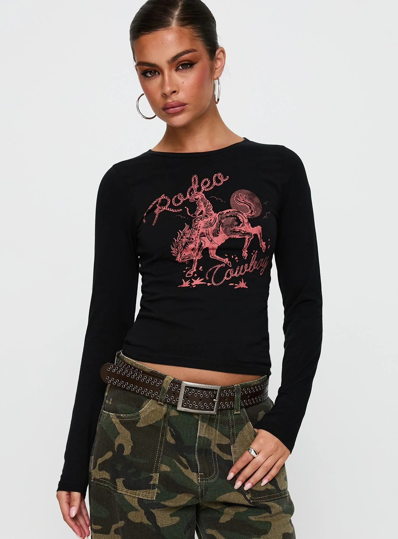 Rodeo Cowboy Long Sleeve Top Washed Wine - Image 2