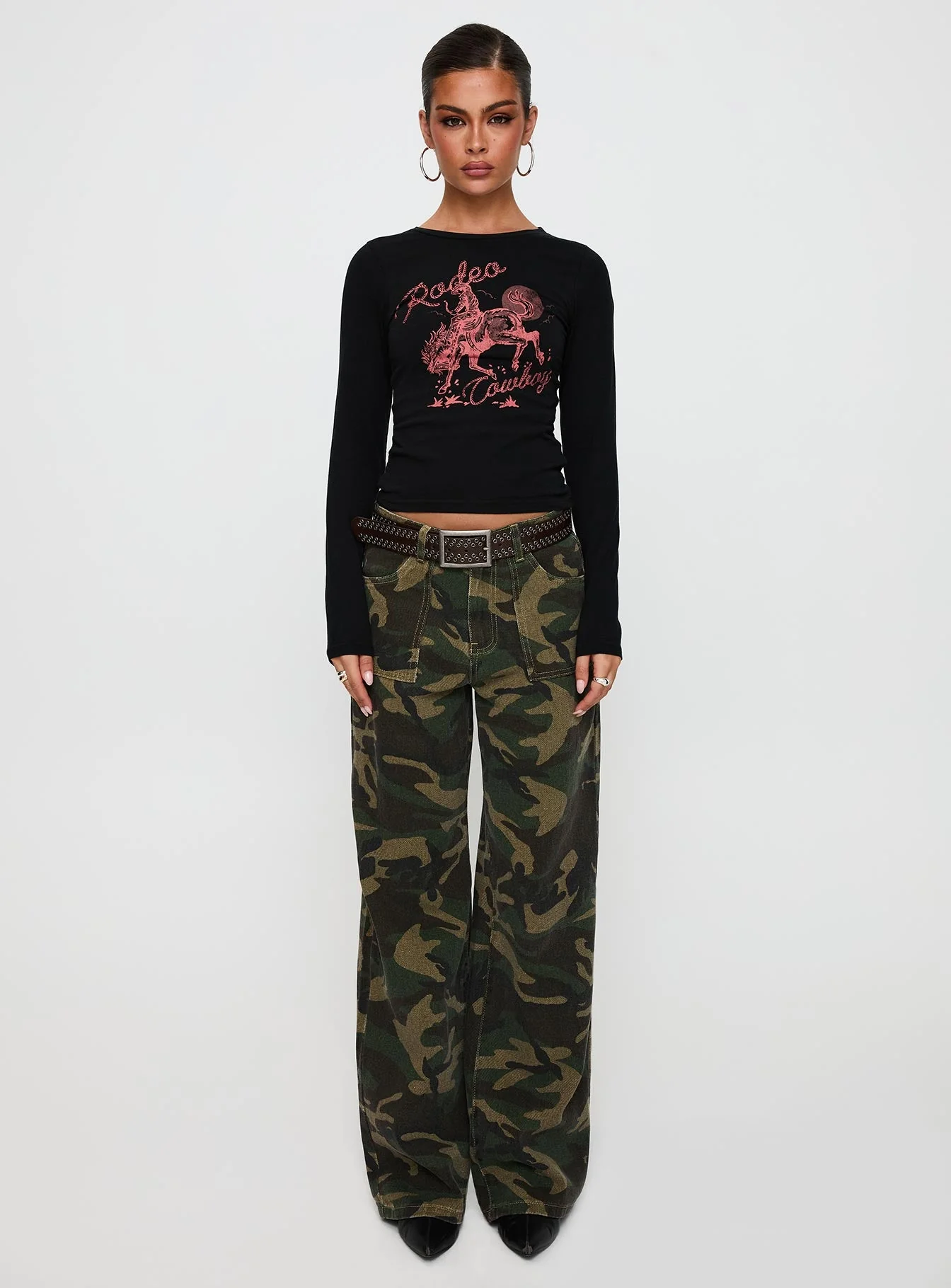 Rodeo Cowboy Long Sleeve Top Washed Wine - Image 7