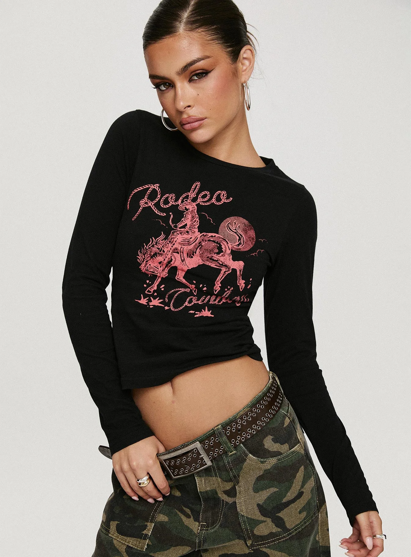 Rodeo Cowboy Long Sleeve Top Washed Wine - Image 8