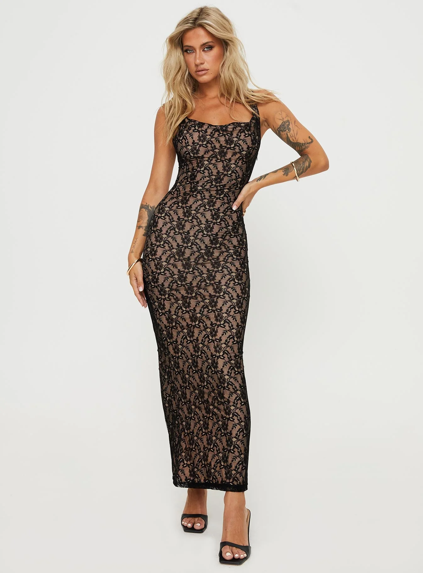 Romani Lace Maxi Dress Black - Image 2