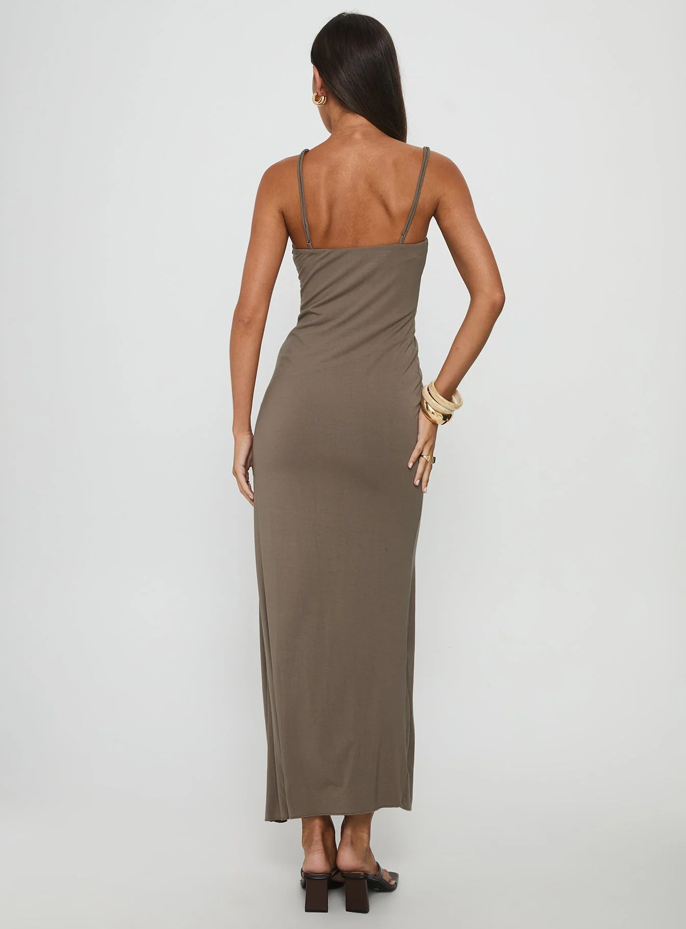 Romanie One Shoulder Ruched Maxi Dress Taupe - Image 4
