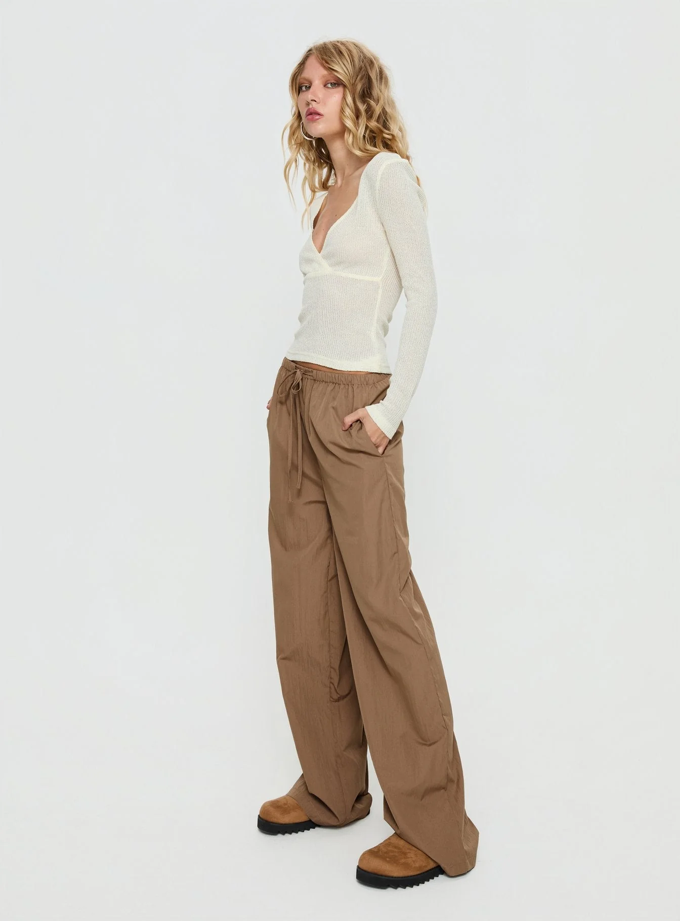 Romonda Drawstring Straight Leg Pants Khaki - Image 3