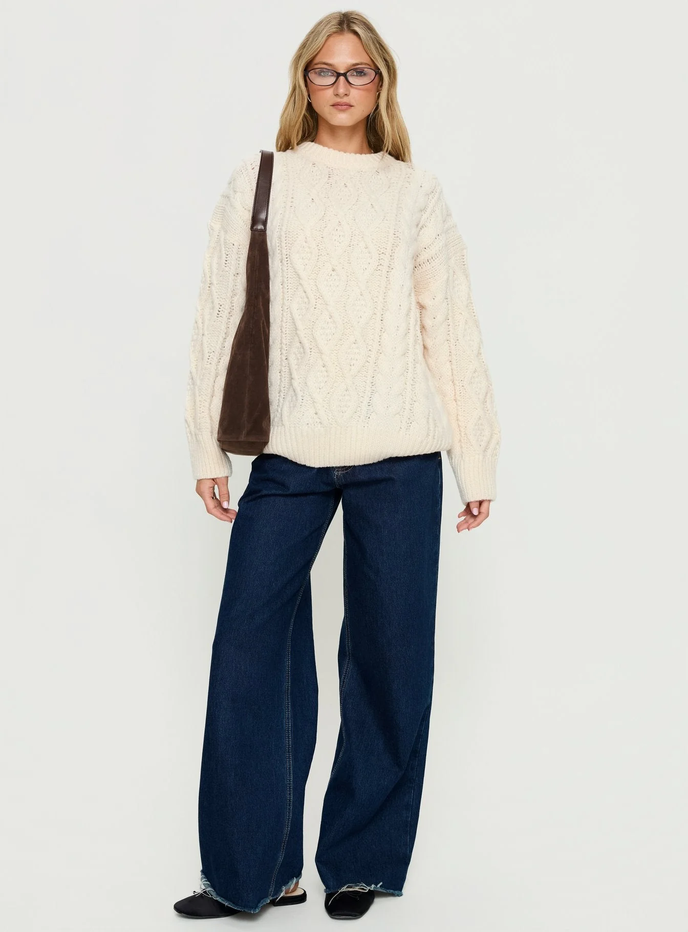 Rorey Cable Knit Crew Neck Sweater White - Image 3