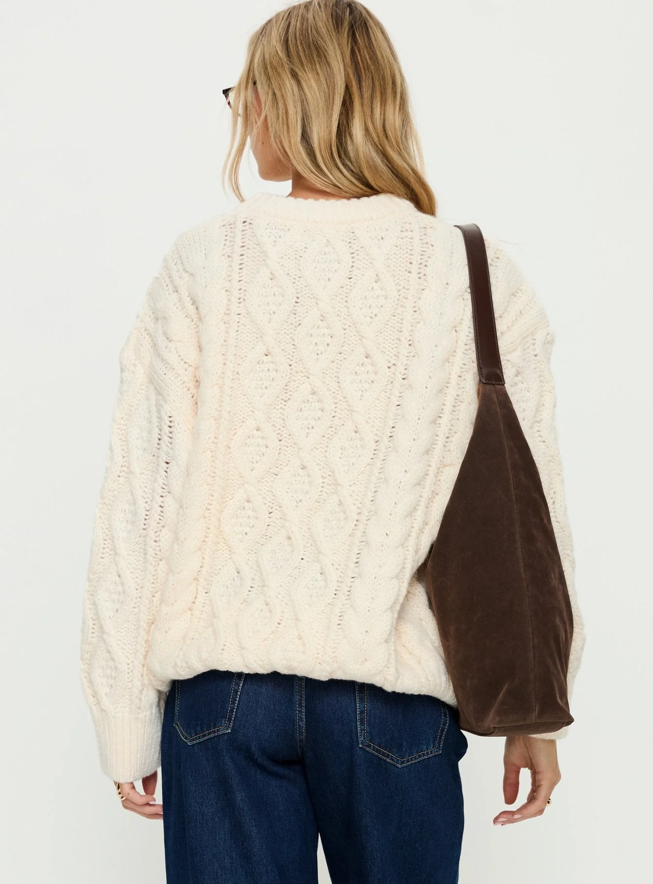 Rorey Cable Knit Crew Neck Sweater White - Image 5